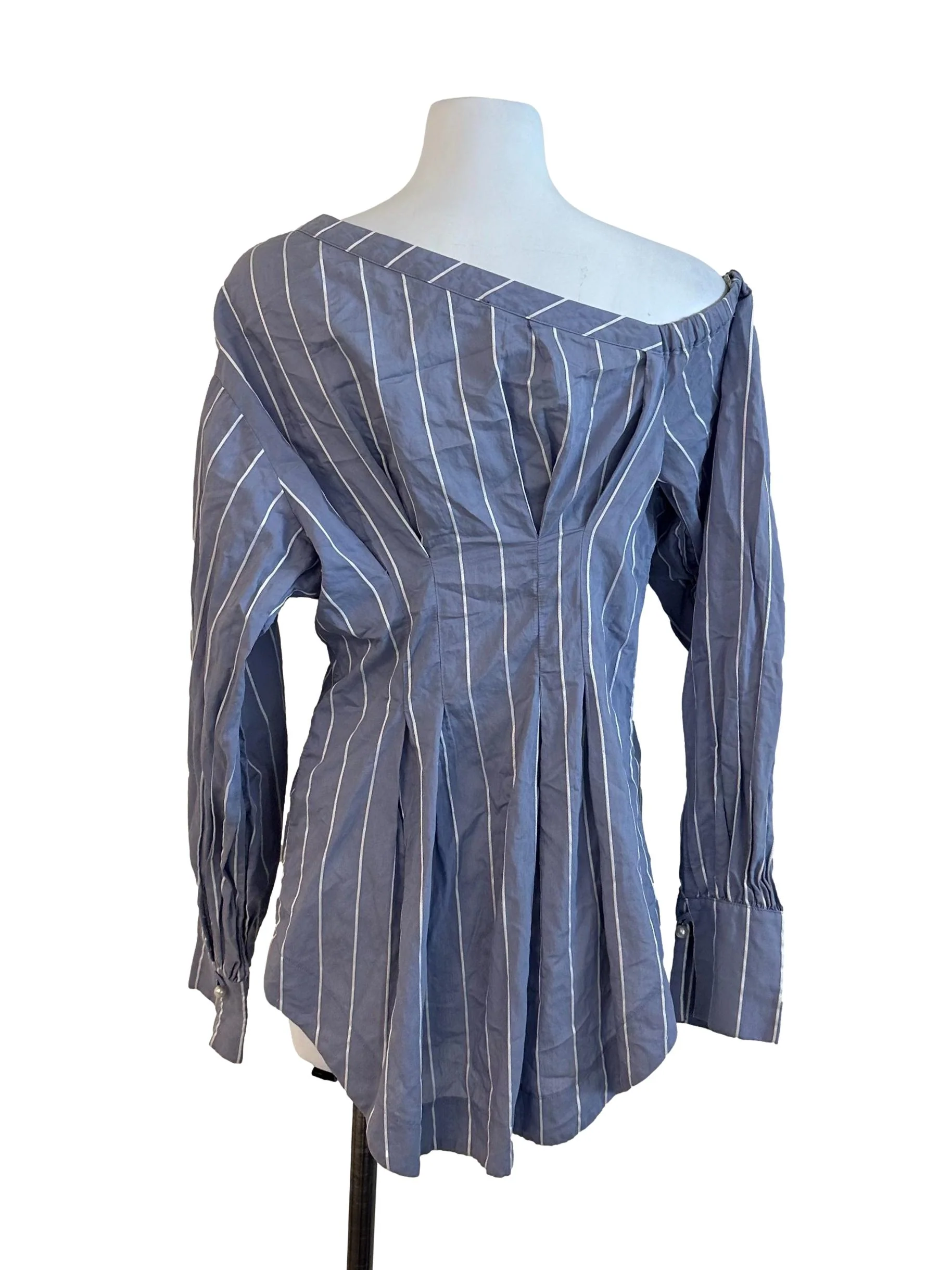Spruce Blue Stripe Off Shoulder Asymmetric Top - Image 2