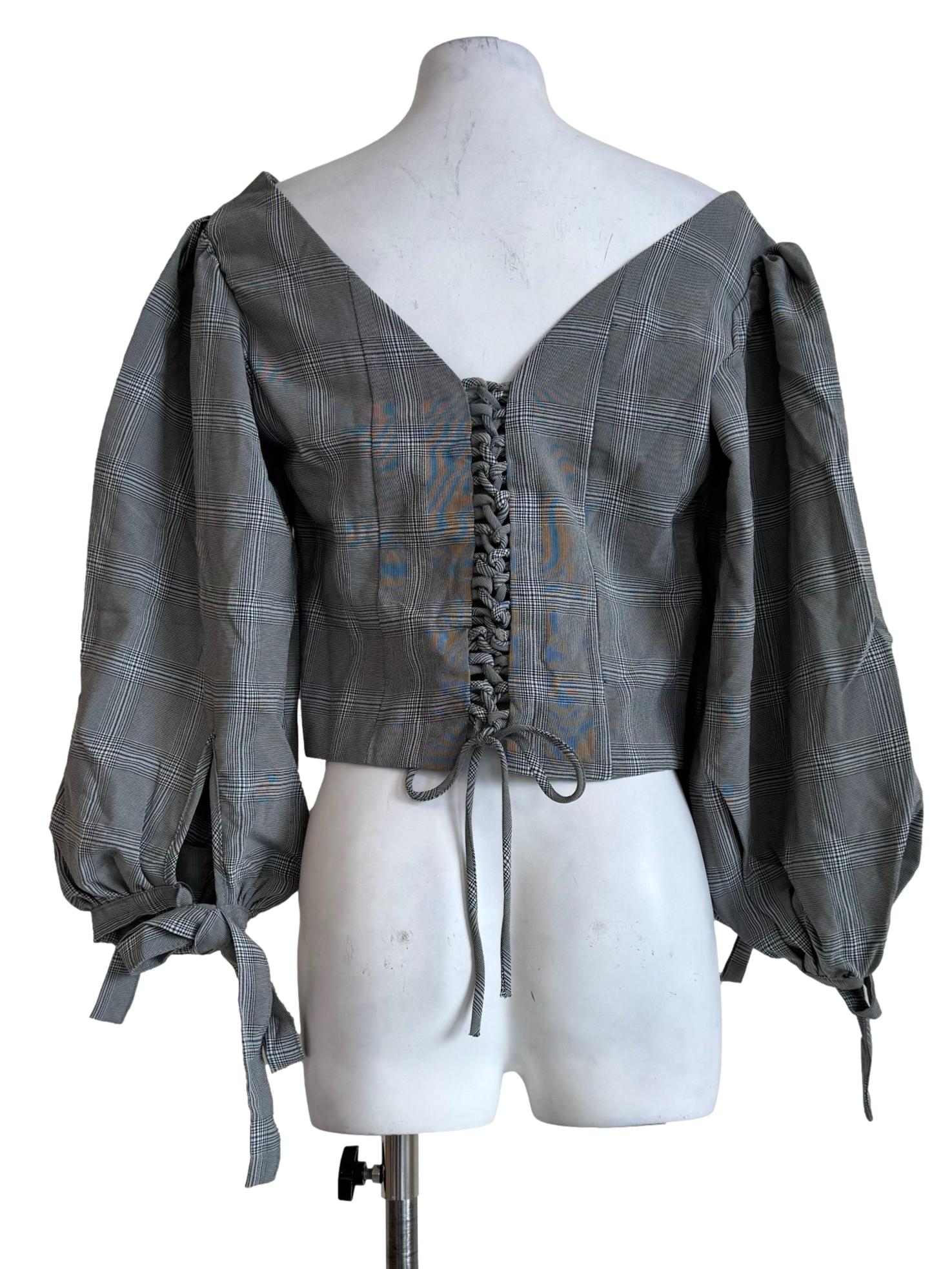 Steel Grey Gingham Long Sleeve Top - Image 2