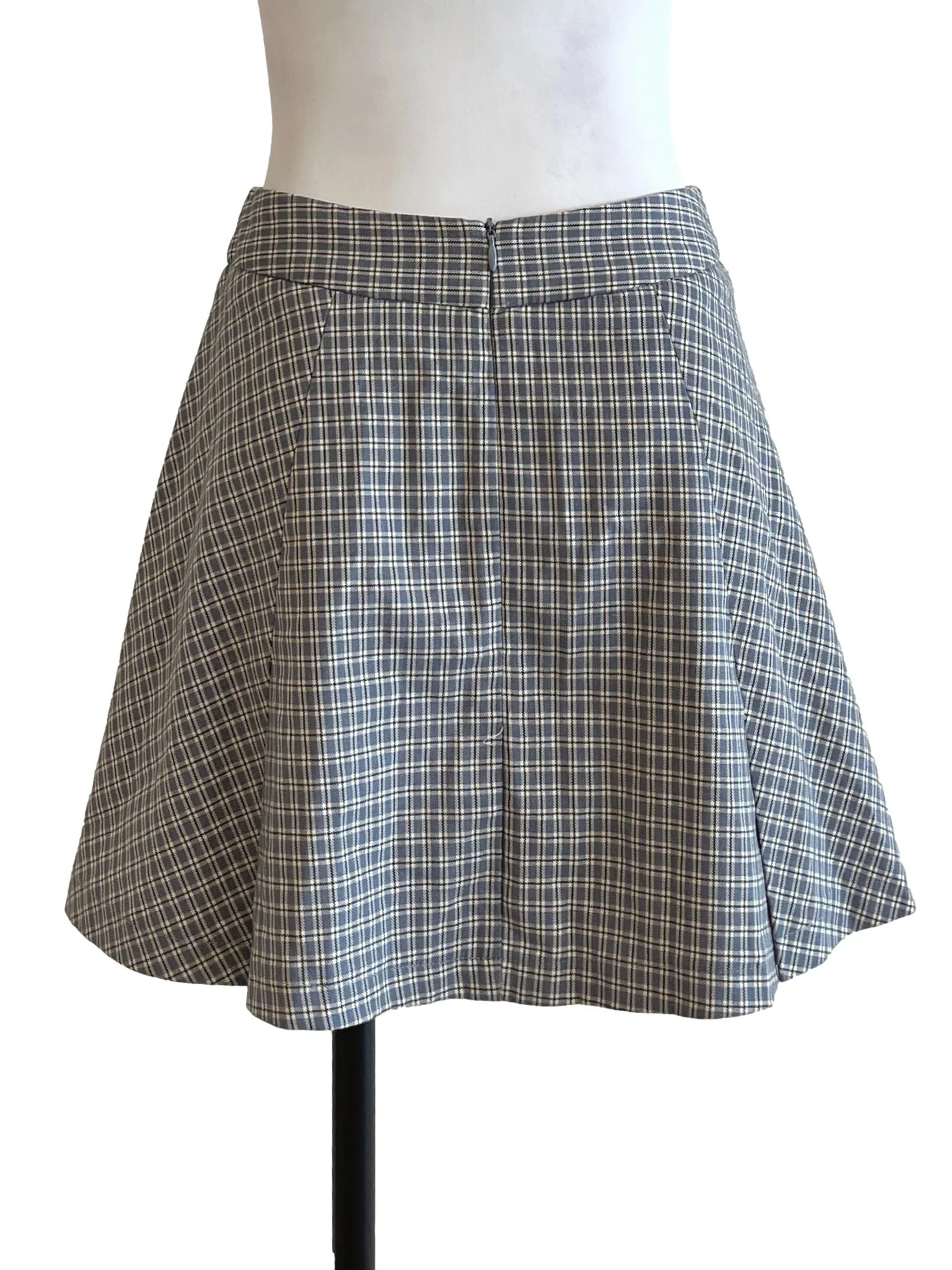 Stone Blue Checkered A-Line Skirt - Image 2