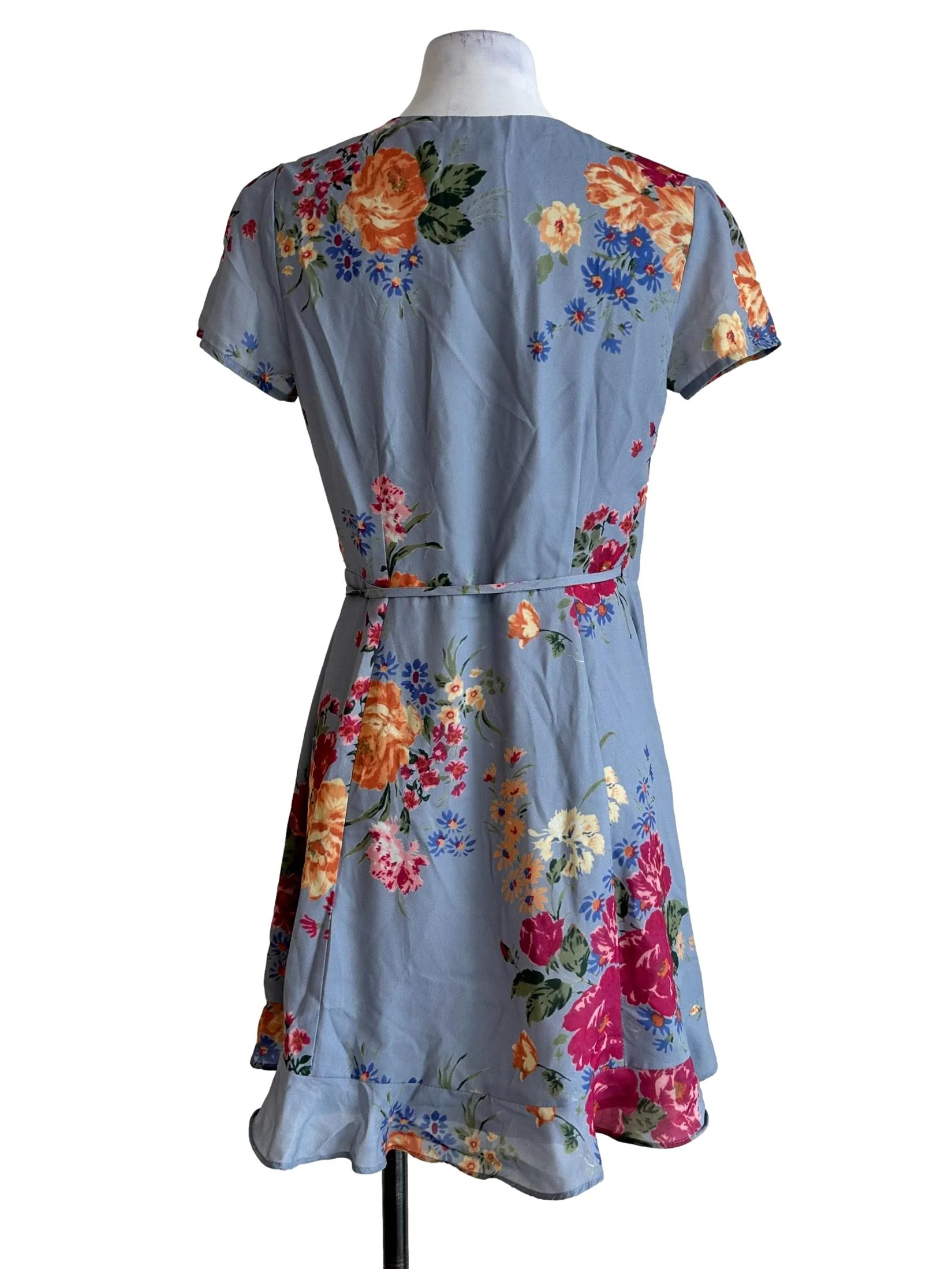 Stone Blue Flower Pattern Wrapped Dress - Image 2