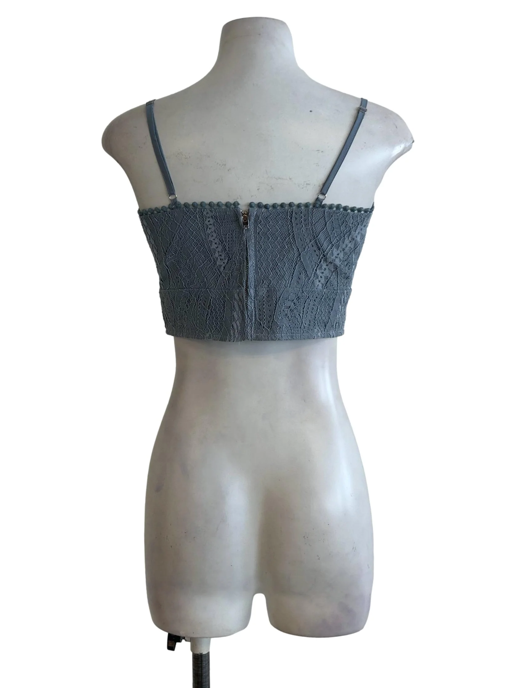 Stone Blue Lace Cami Crop Top - Image 2