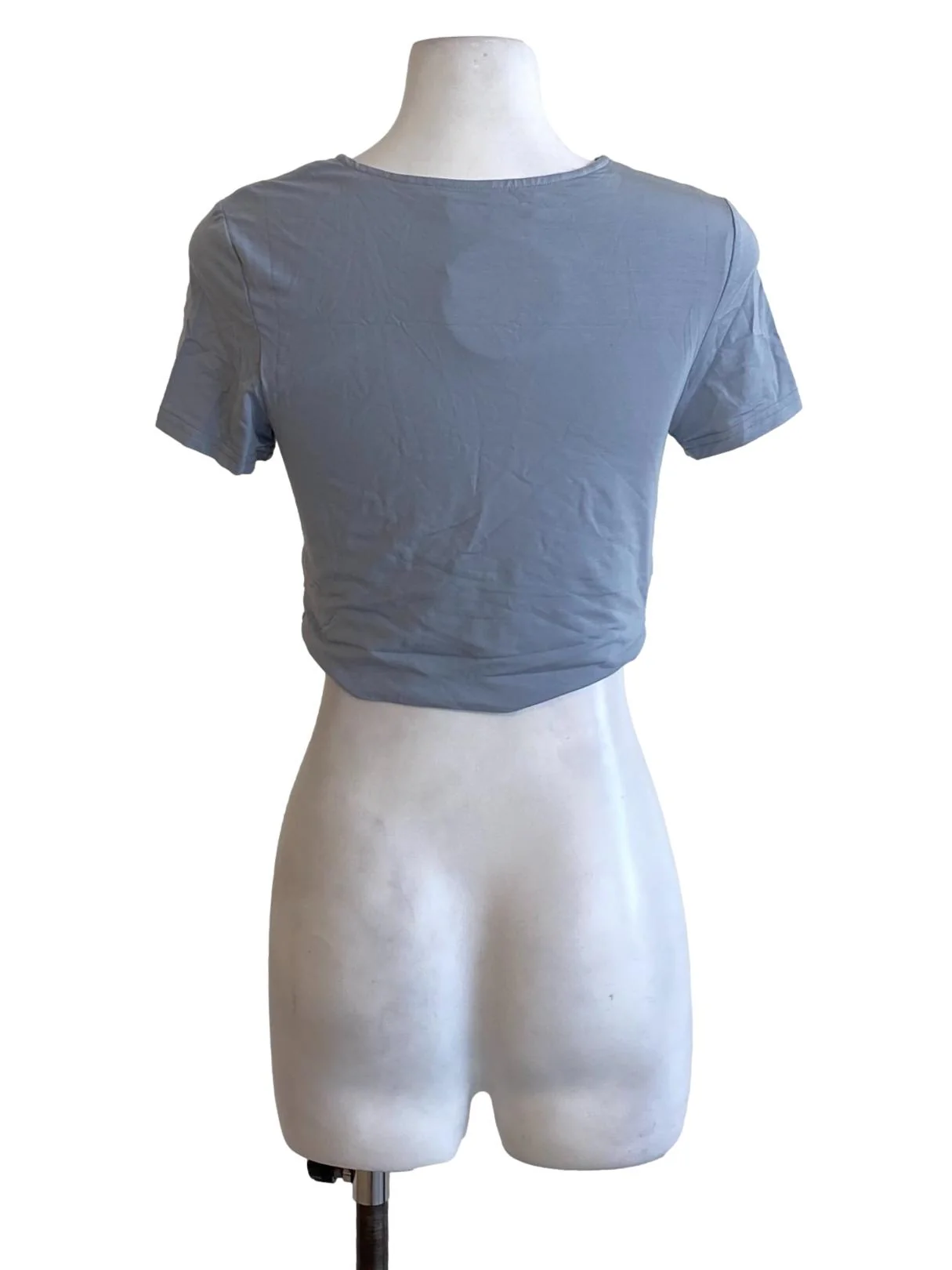 Stone Blue V-Neck Wrap Fit Cropped Shirt - Image 2