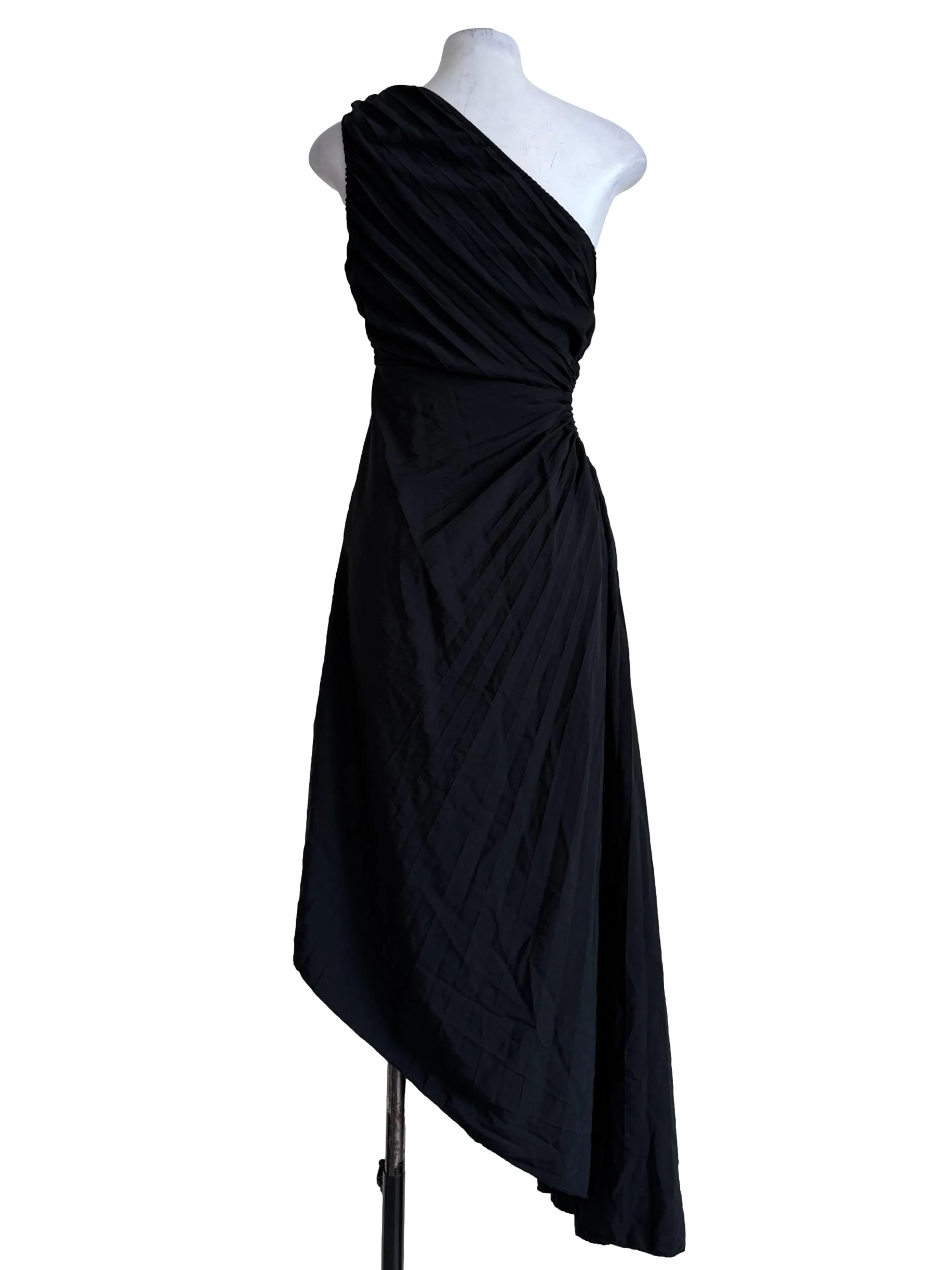 Storm Black Pleated One Shoulder Dress - Image 2