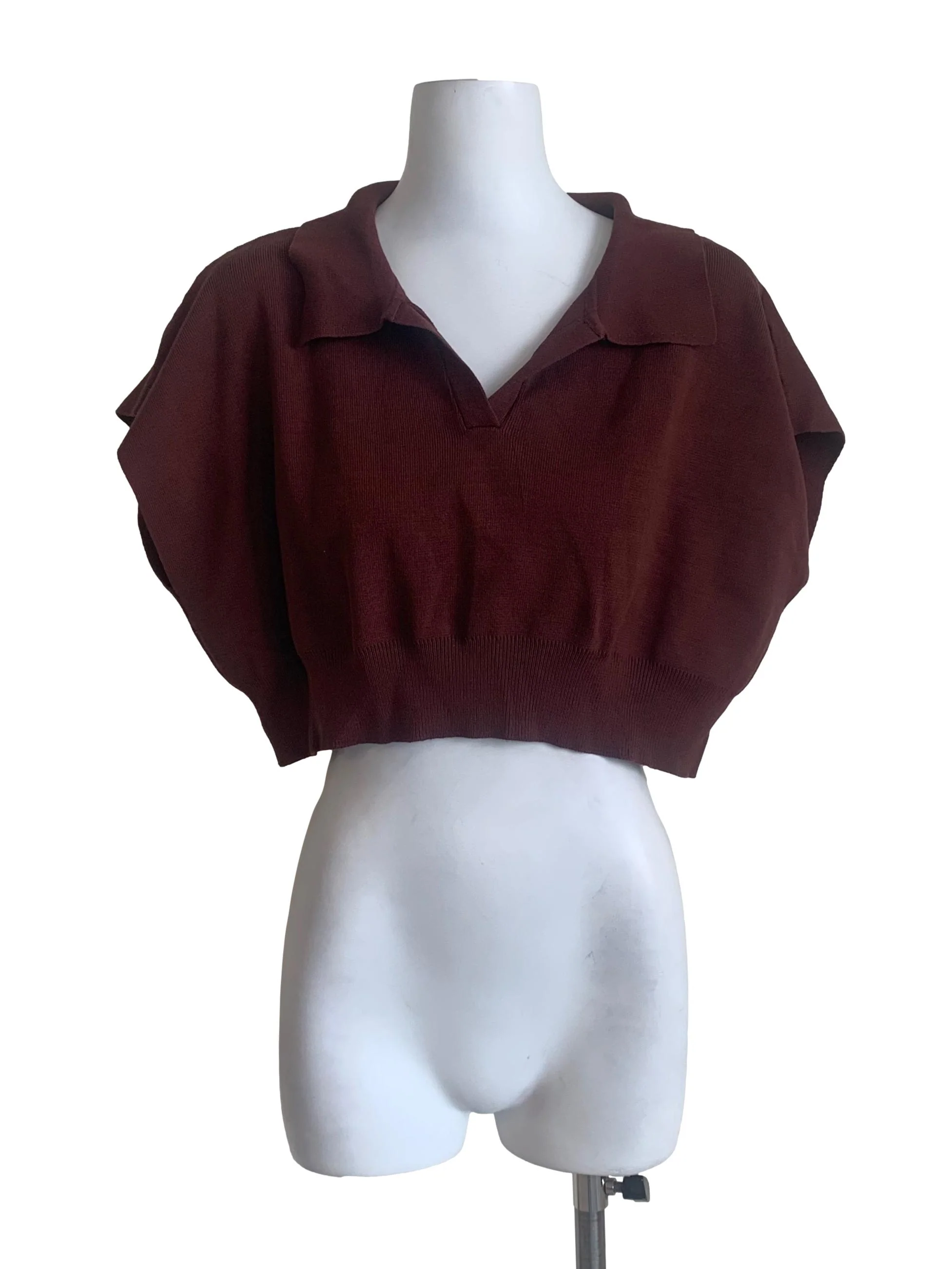 Syrup Brown Drop Shoulder Sleeves Crop Top