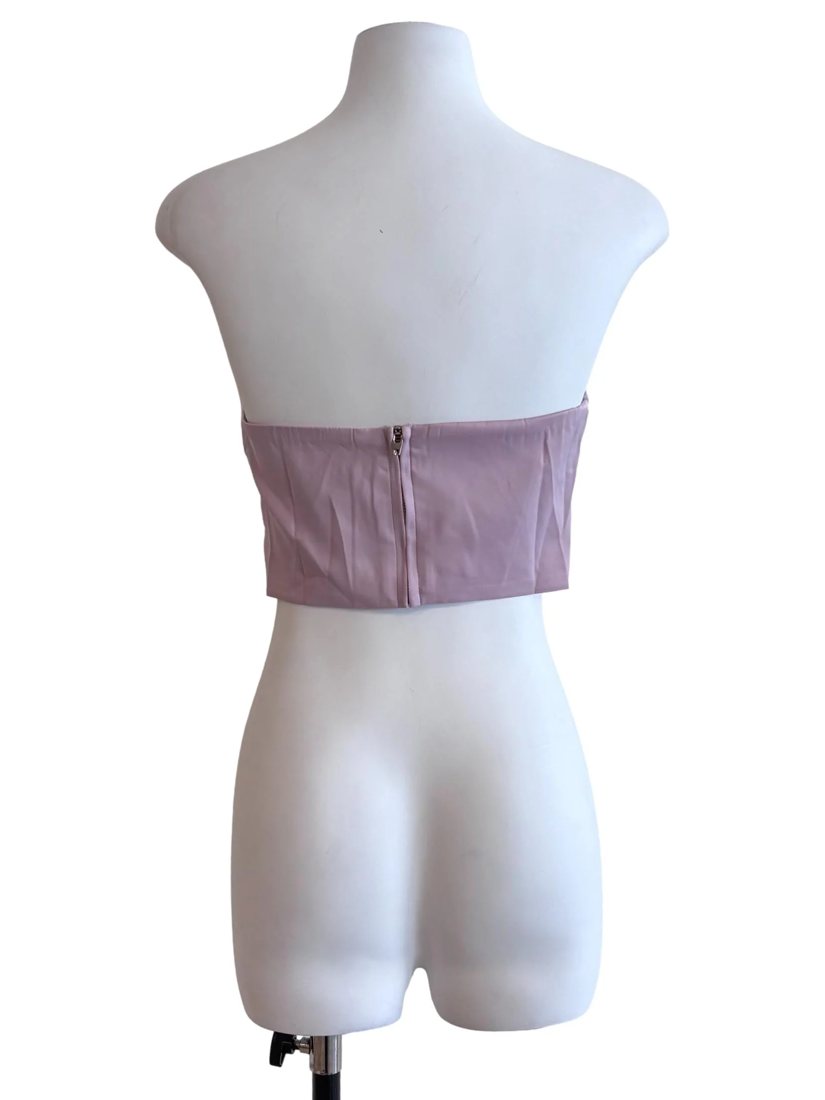 Taffy Pink Pleated Strapless Crop Top - Image 2