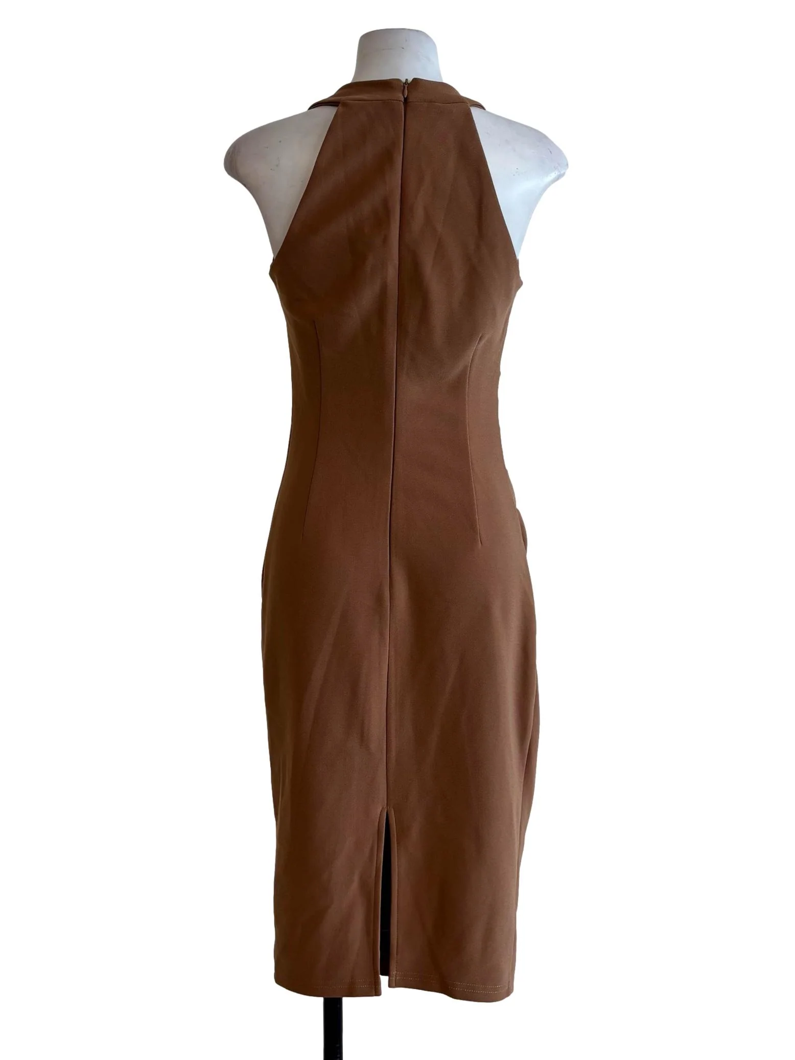 Tan Brown Bodycon Halter Dress - Image 2