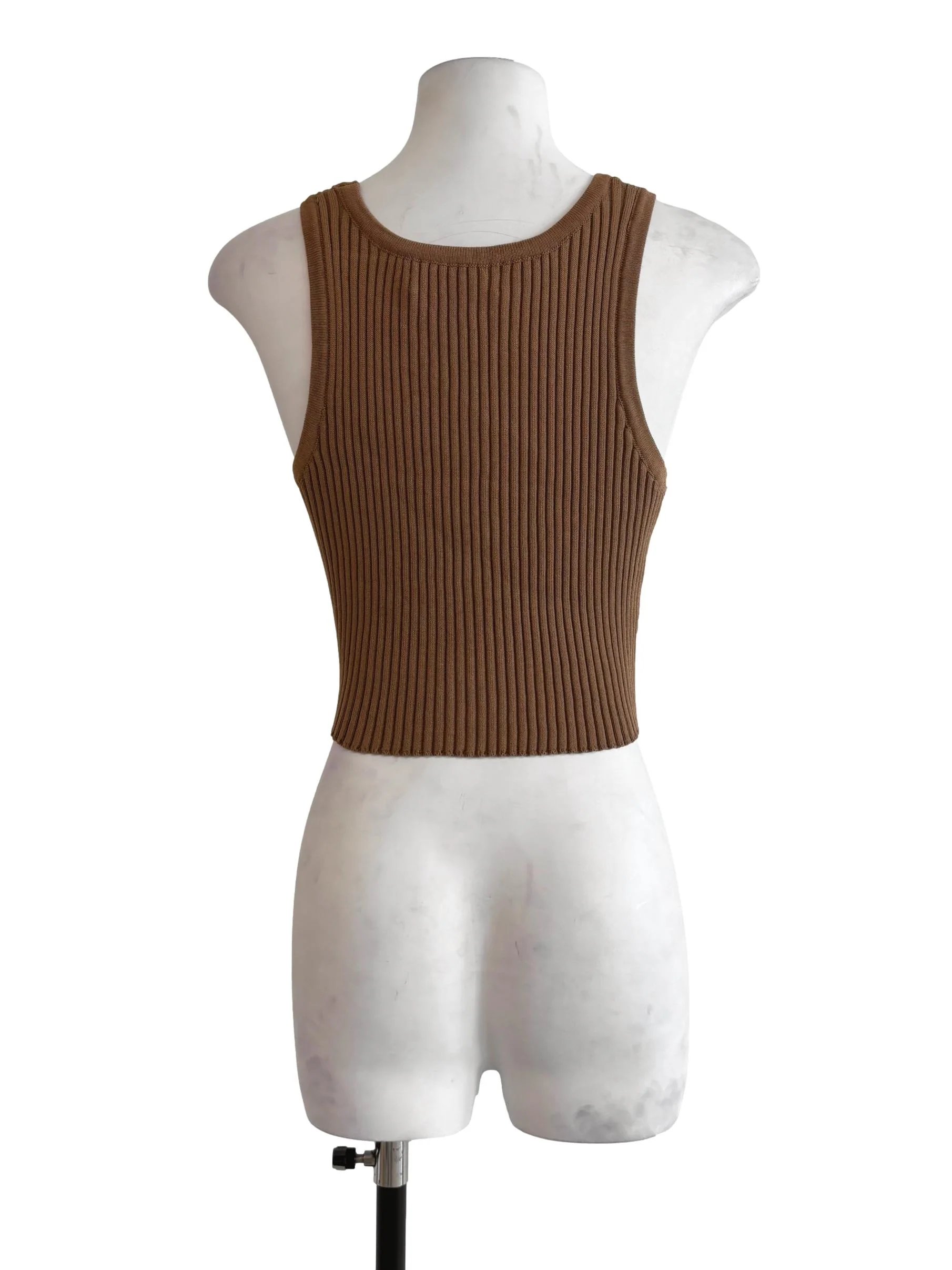 Tan Brown Ribbed Tank Top TEM - Image 2