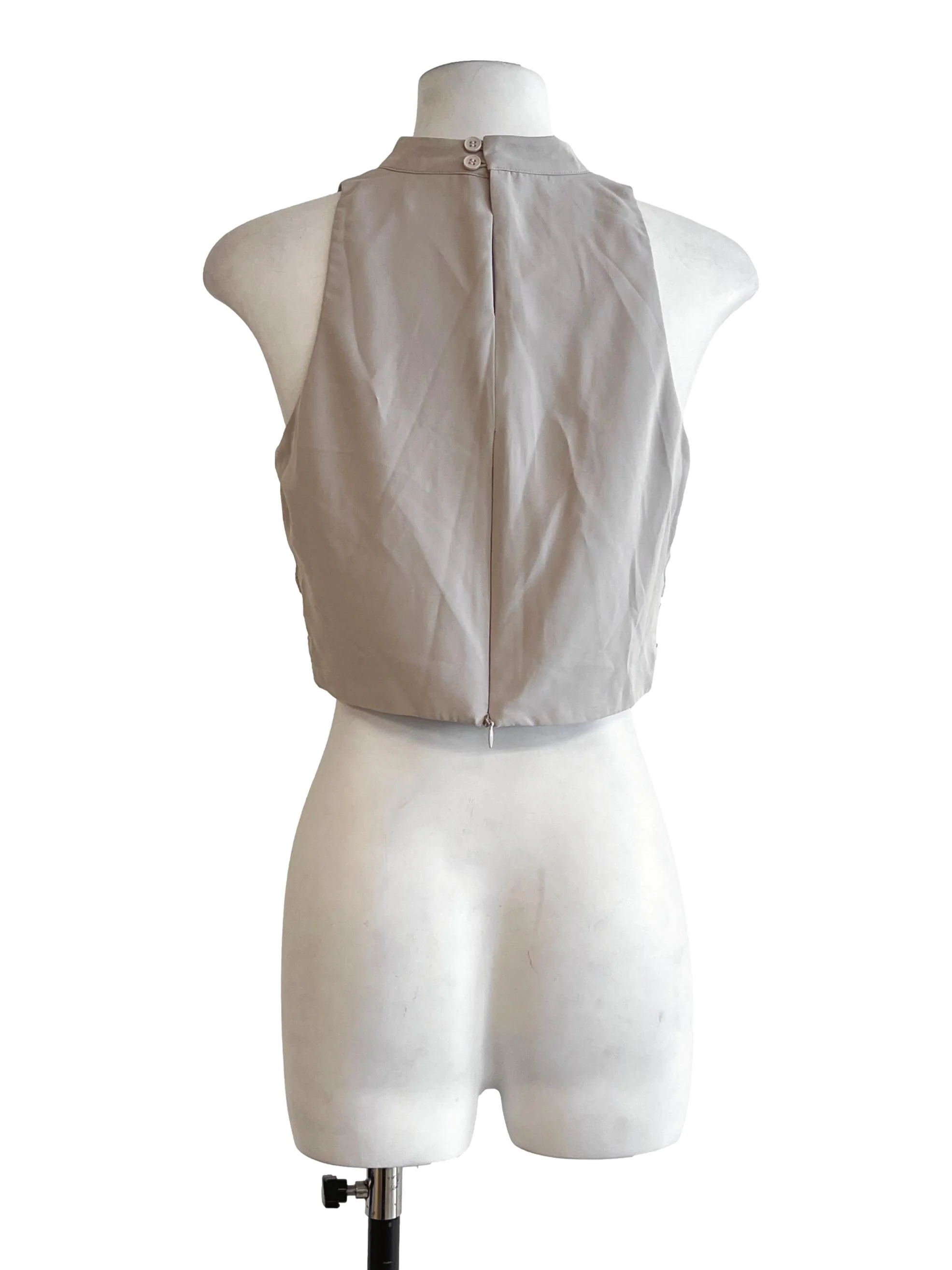 Taupe Brown High Neck Sleeveless Top - Image 2