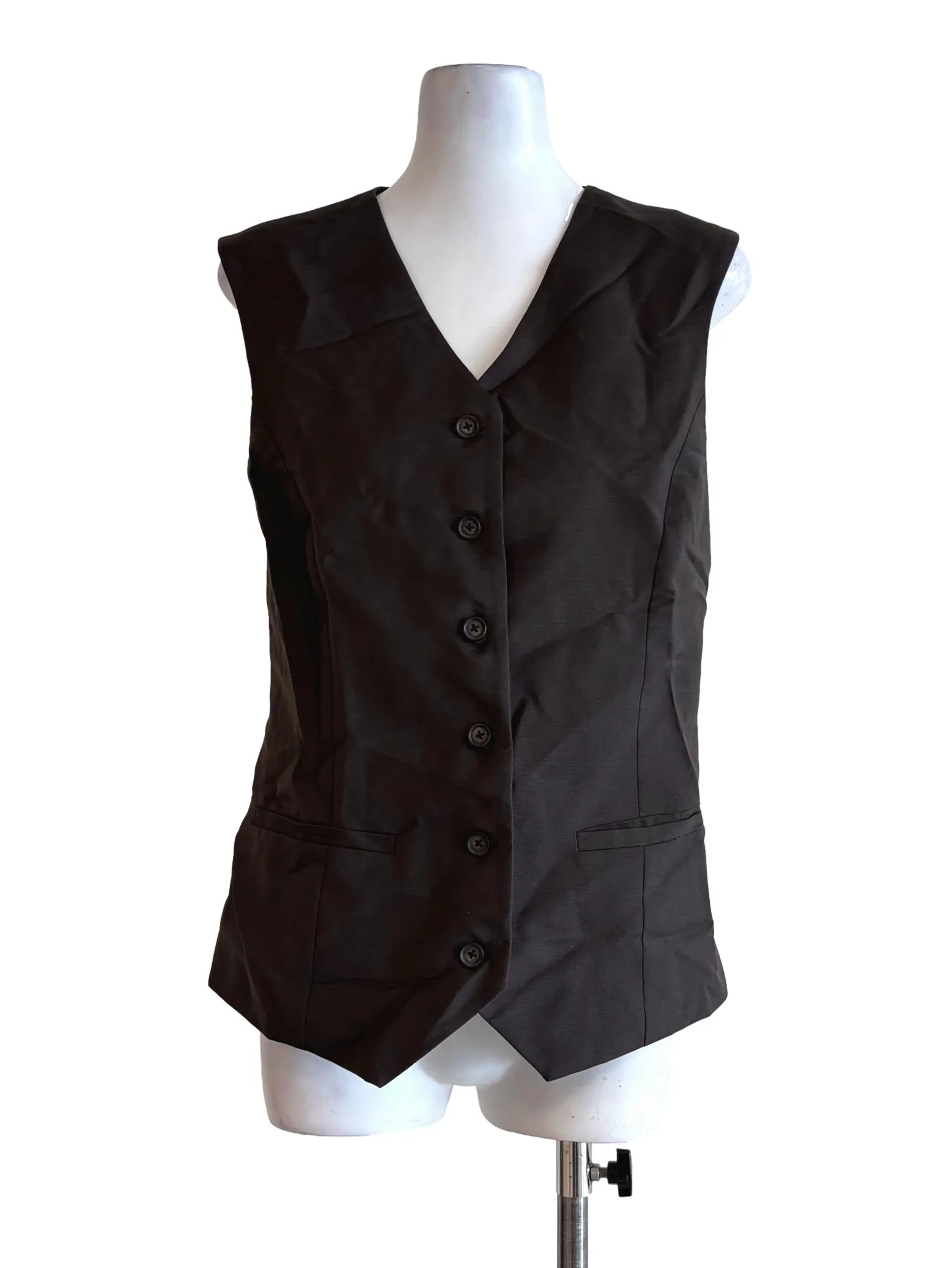 Taupe V-Neck Buttoned Vest