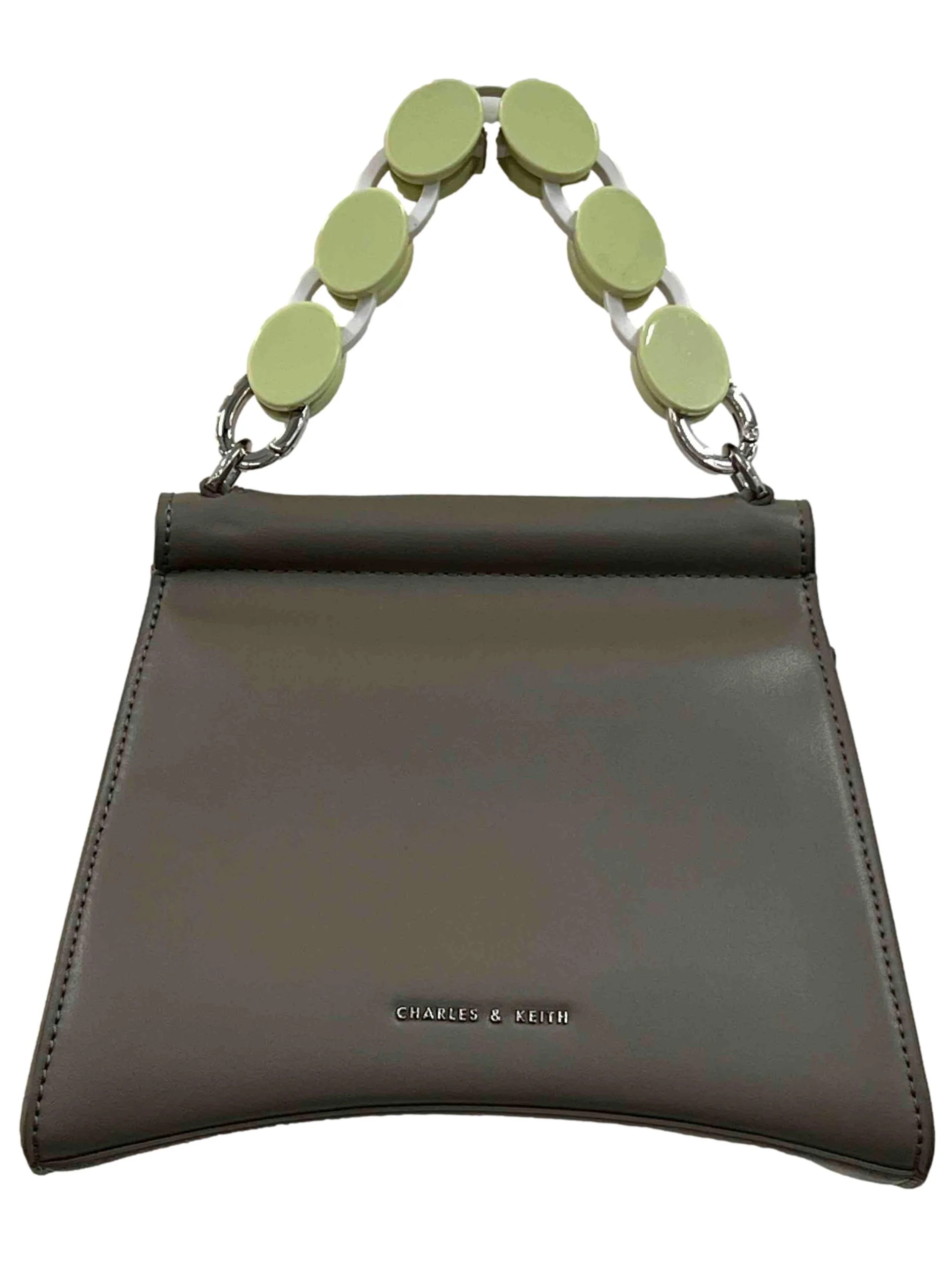 Taupe With Green Acrylic Handle Flap Handbag - Image 2