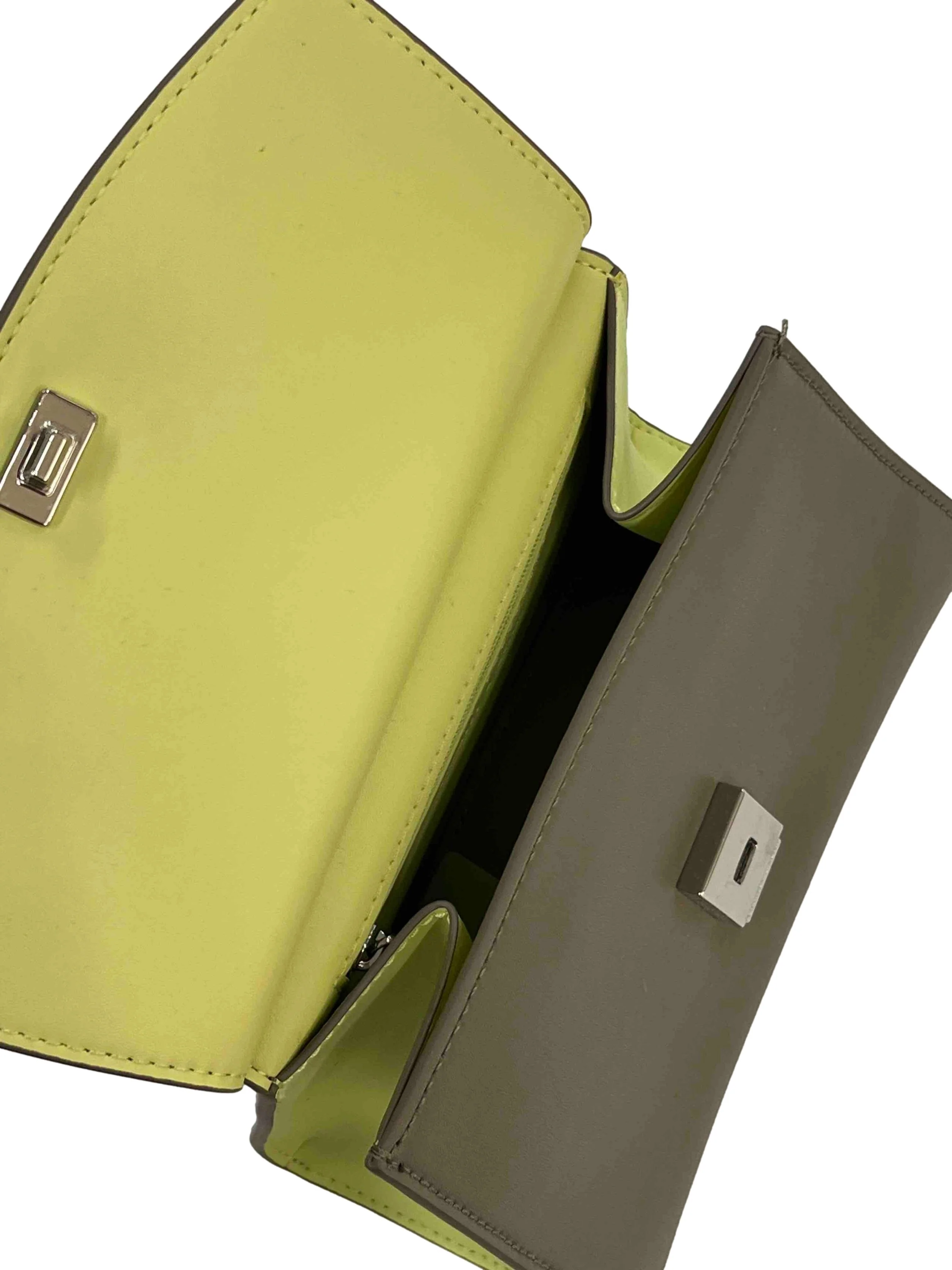 Taupe With Green Acrylic Handle Flap Handbag - Image 3