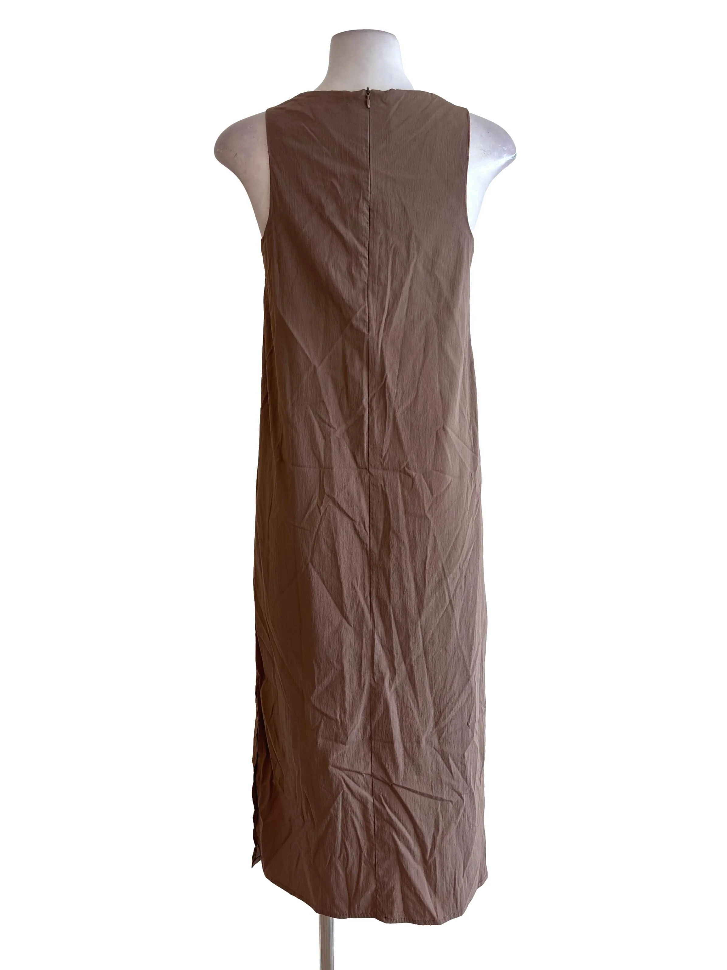 Tawny Brown Asymmetrical Neckline Shift Dress - Image 2