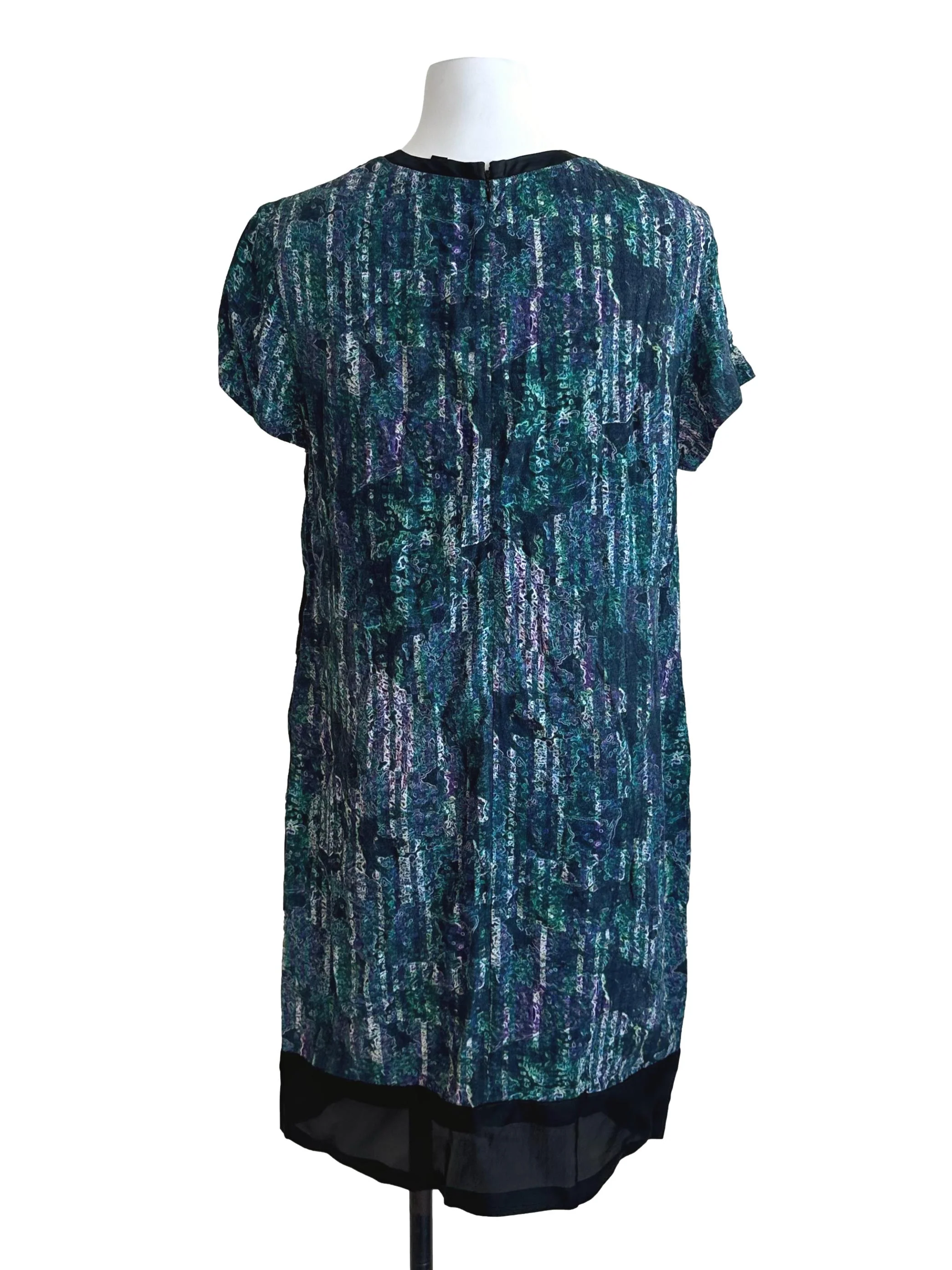 Teal Blue Pattern Round Neck Dress - Image 2