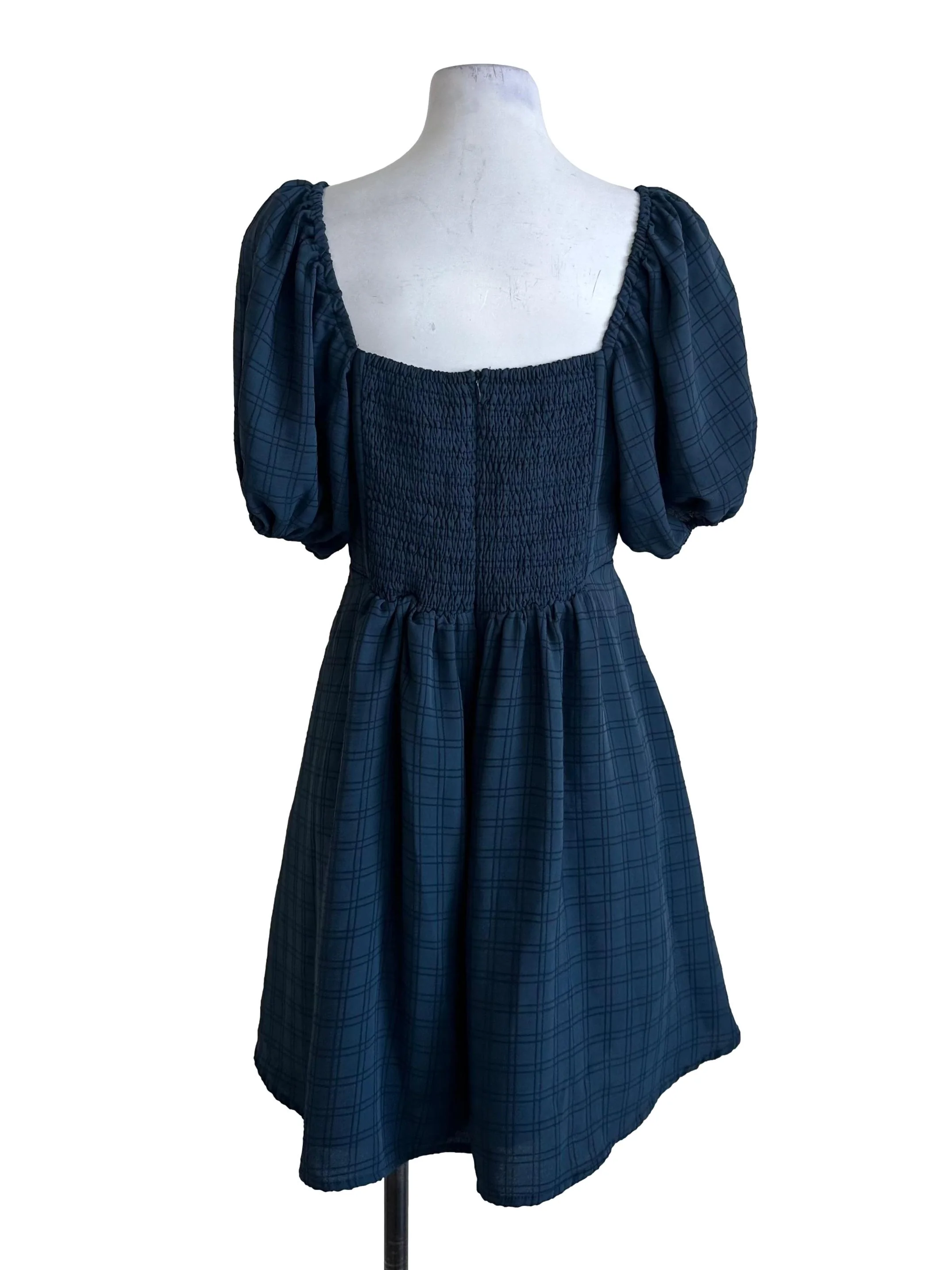 Teal Blue Plaid Textured Dress TTR - Image 2