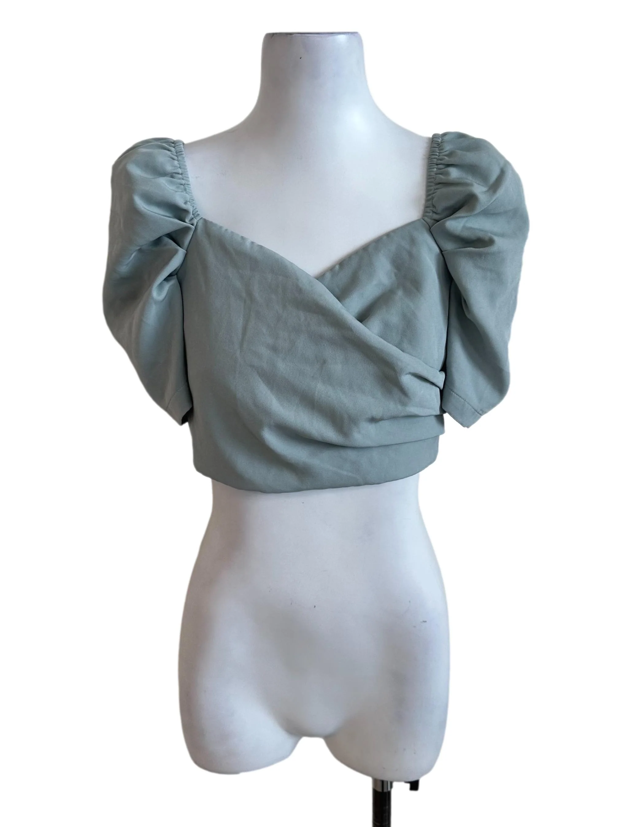 Teal Blue Sweetheart Puff Sleeve Top