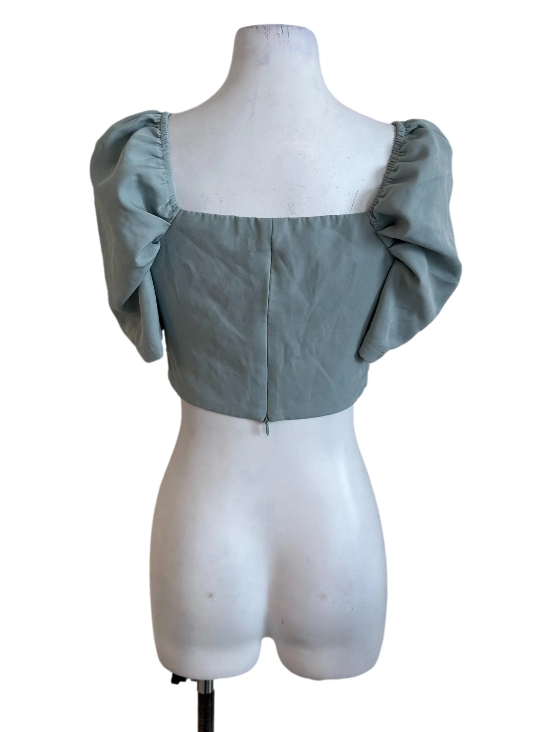 Teal Blue Sweetheart Puff Sleeve Top - Image 2