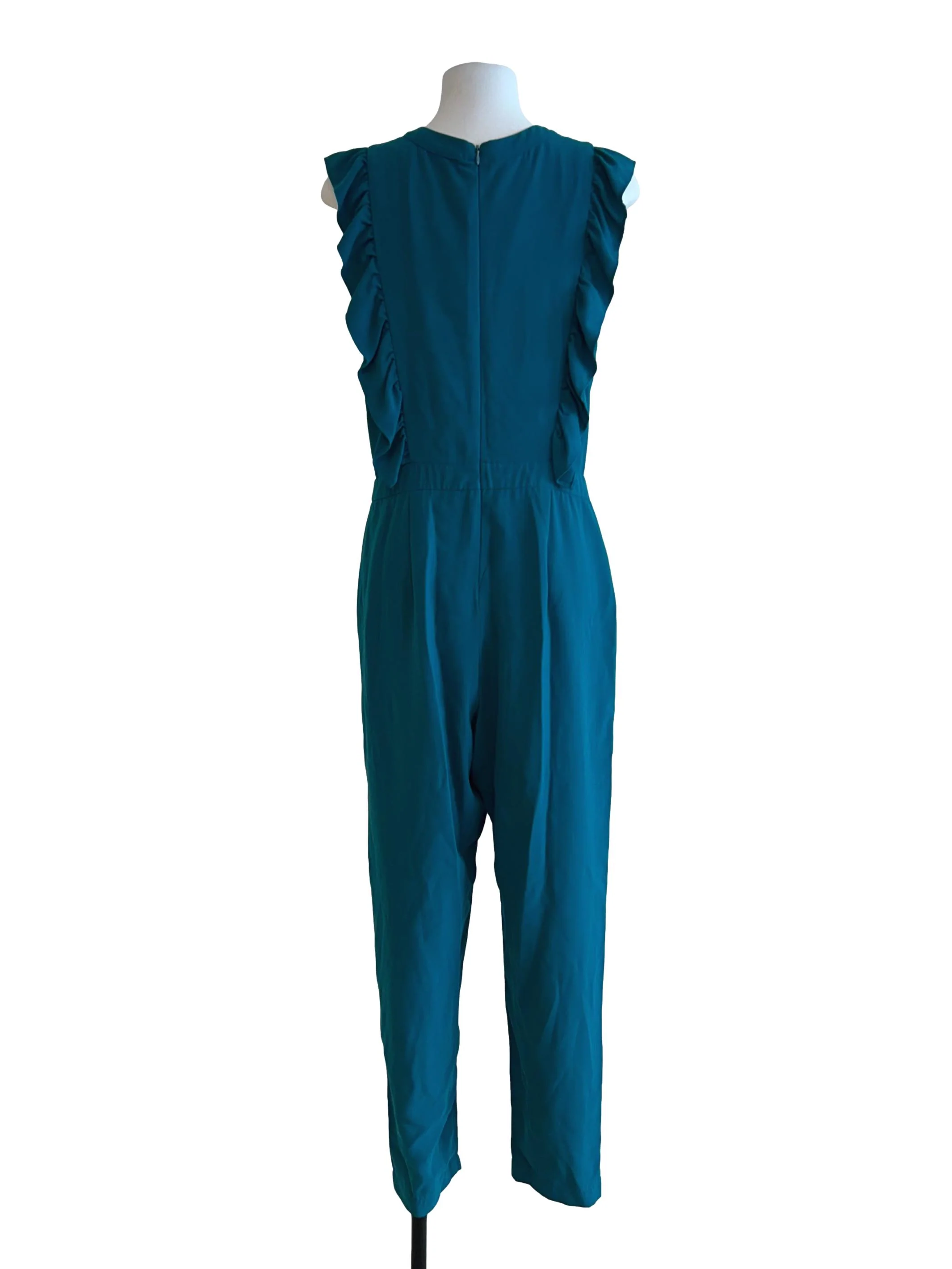 Teal Blue Tapered Ruffle Jumpsuit - Image 2