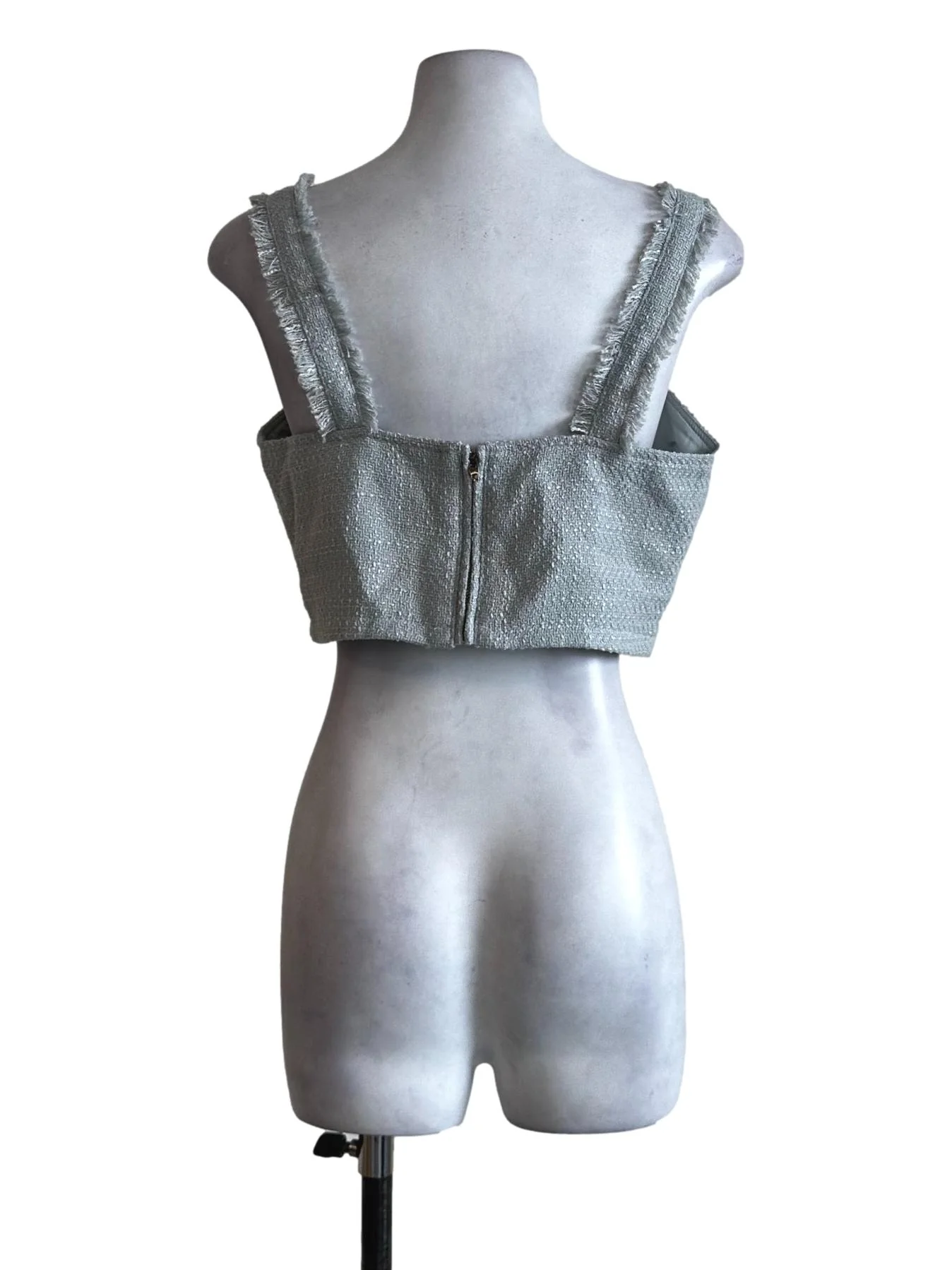 Teal Blue Twill Pattern Crop Top - Image 2