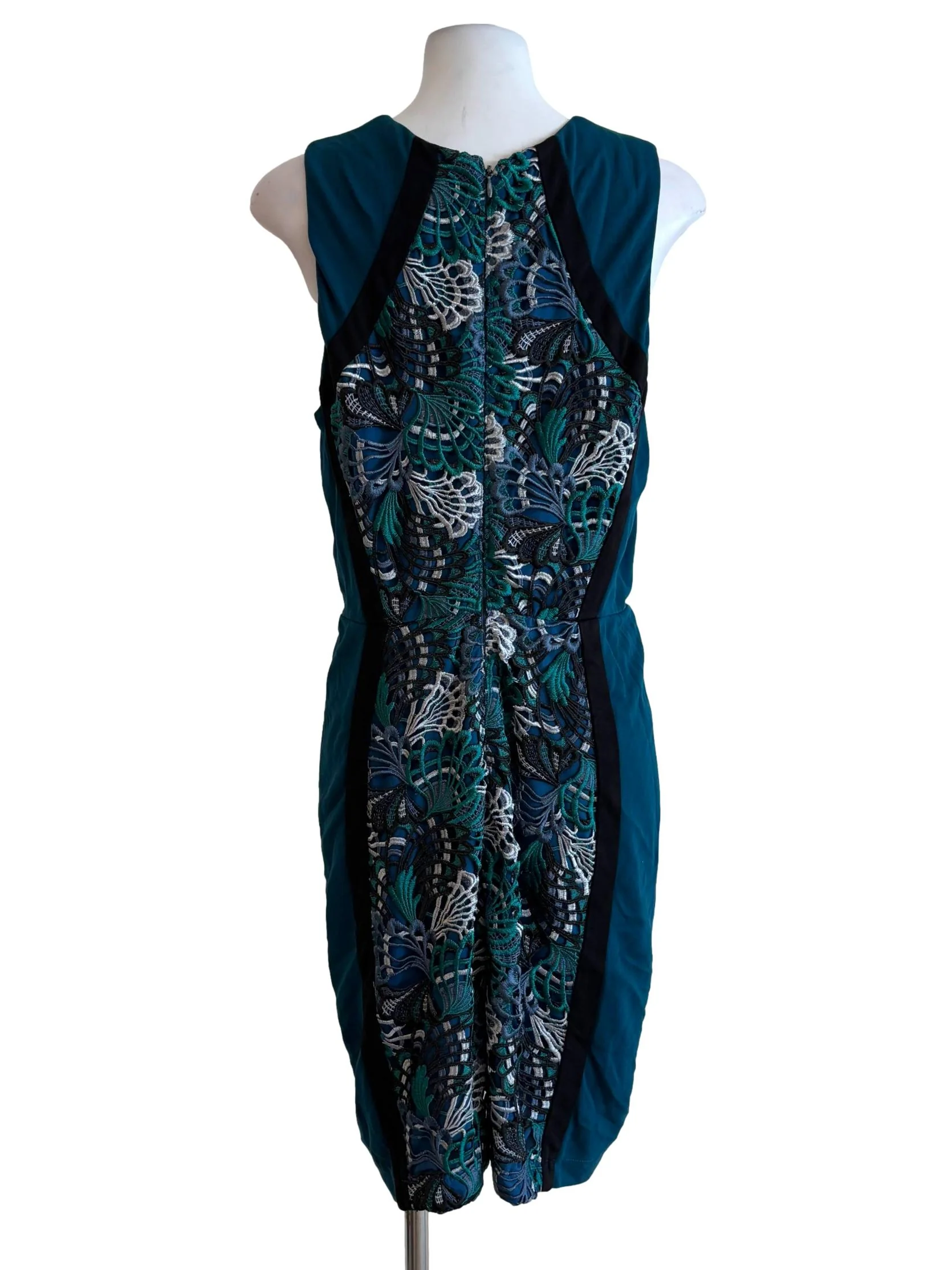 Teal Floral Lace Sleeveless Pencil Dress - Image 2