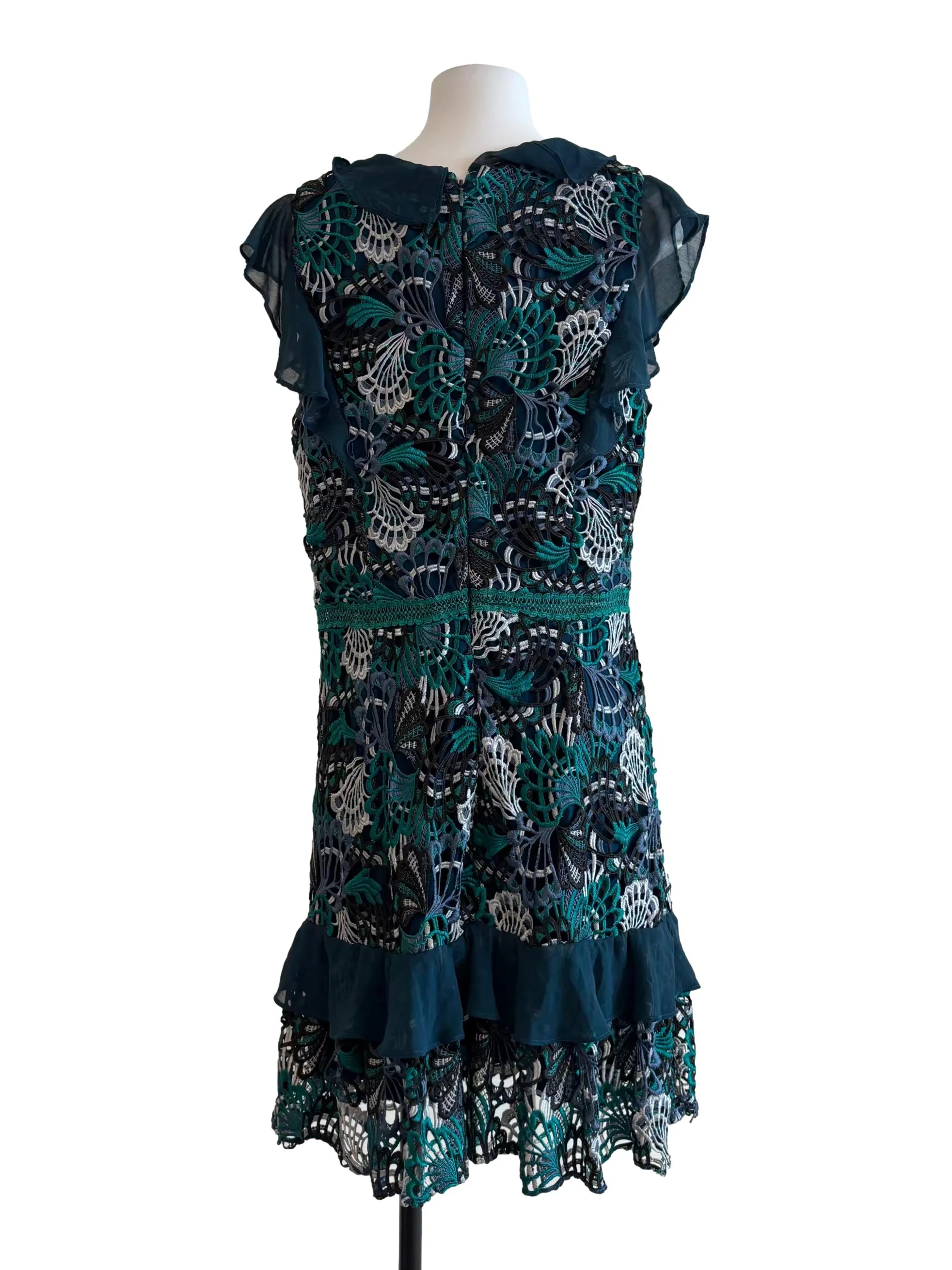 Teal Green Embroidered Lace Dress - Image 2