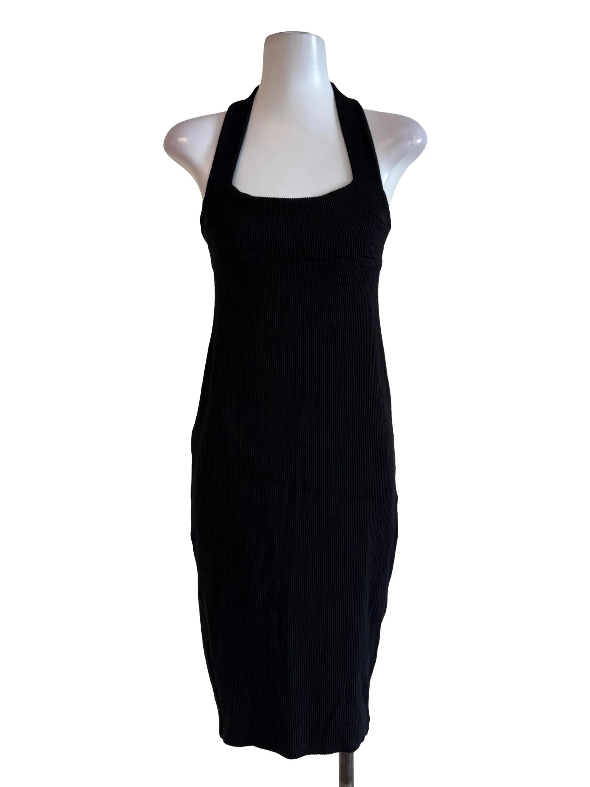 Textured Black Halter Neck Bodycon Dress