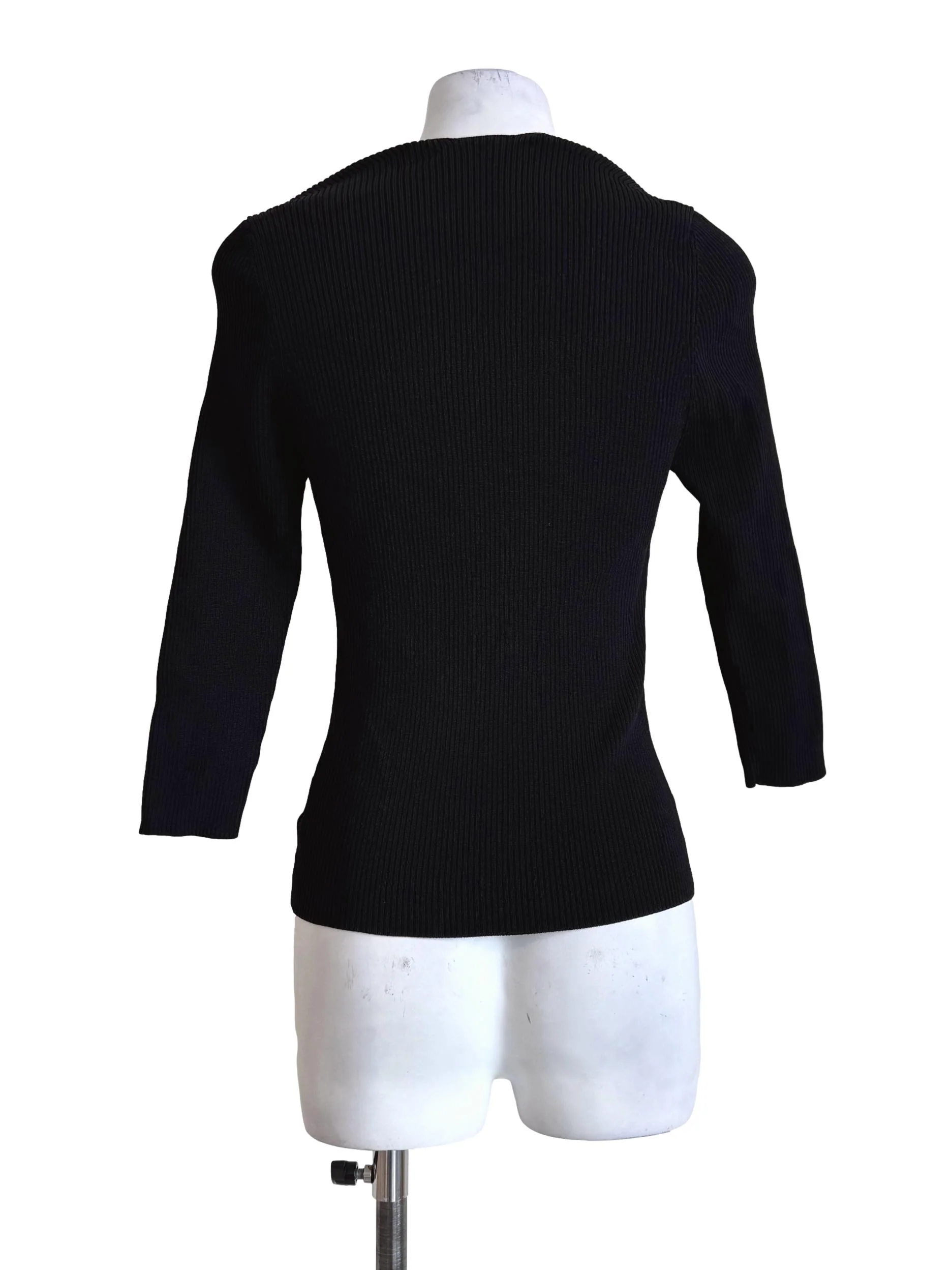 Textured Black Queen Anne Long Sleeve Top LB - Image 2