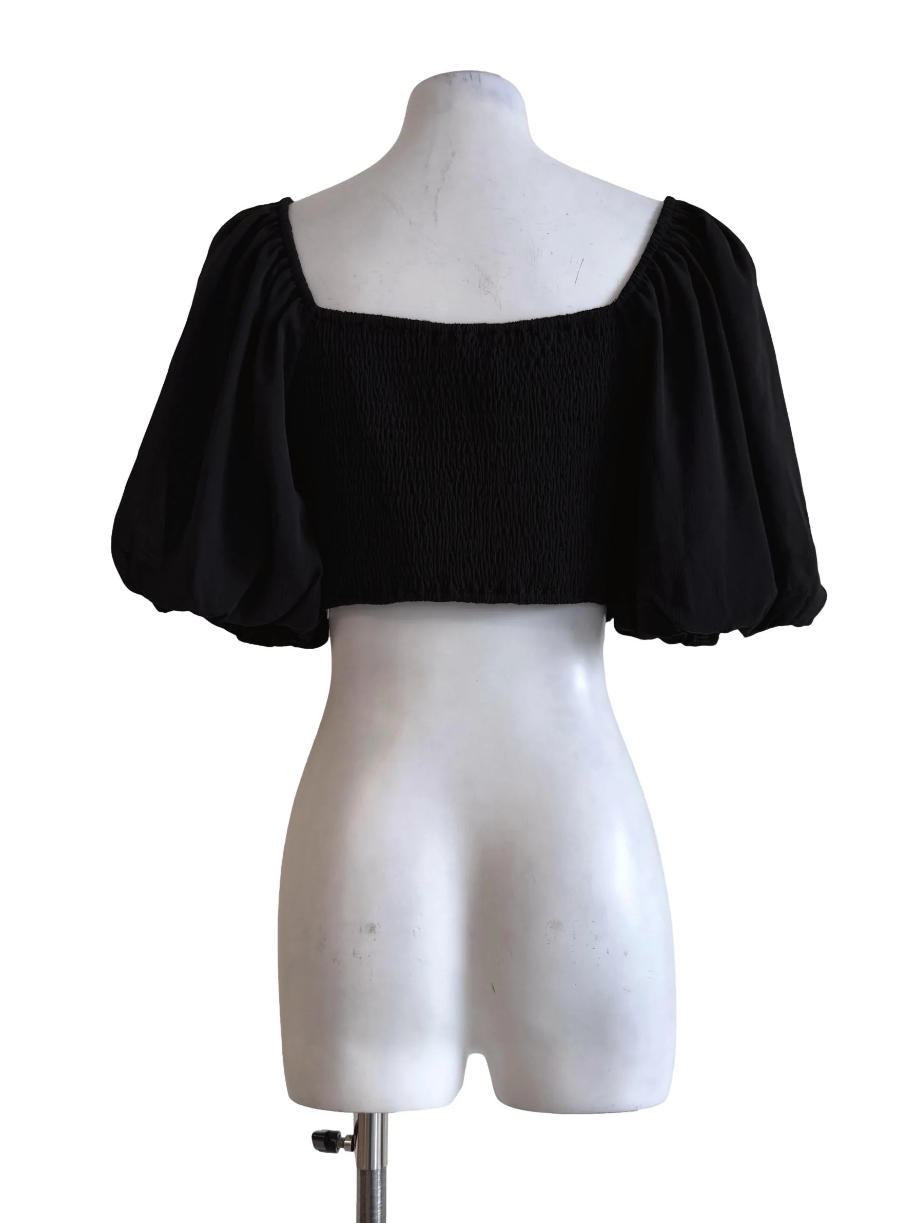 Textured Black Queen Anne Neck Crop Top - Image 2