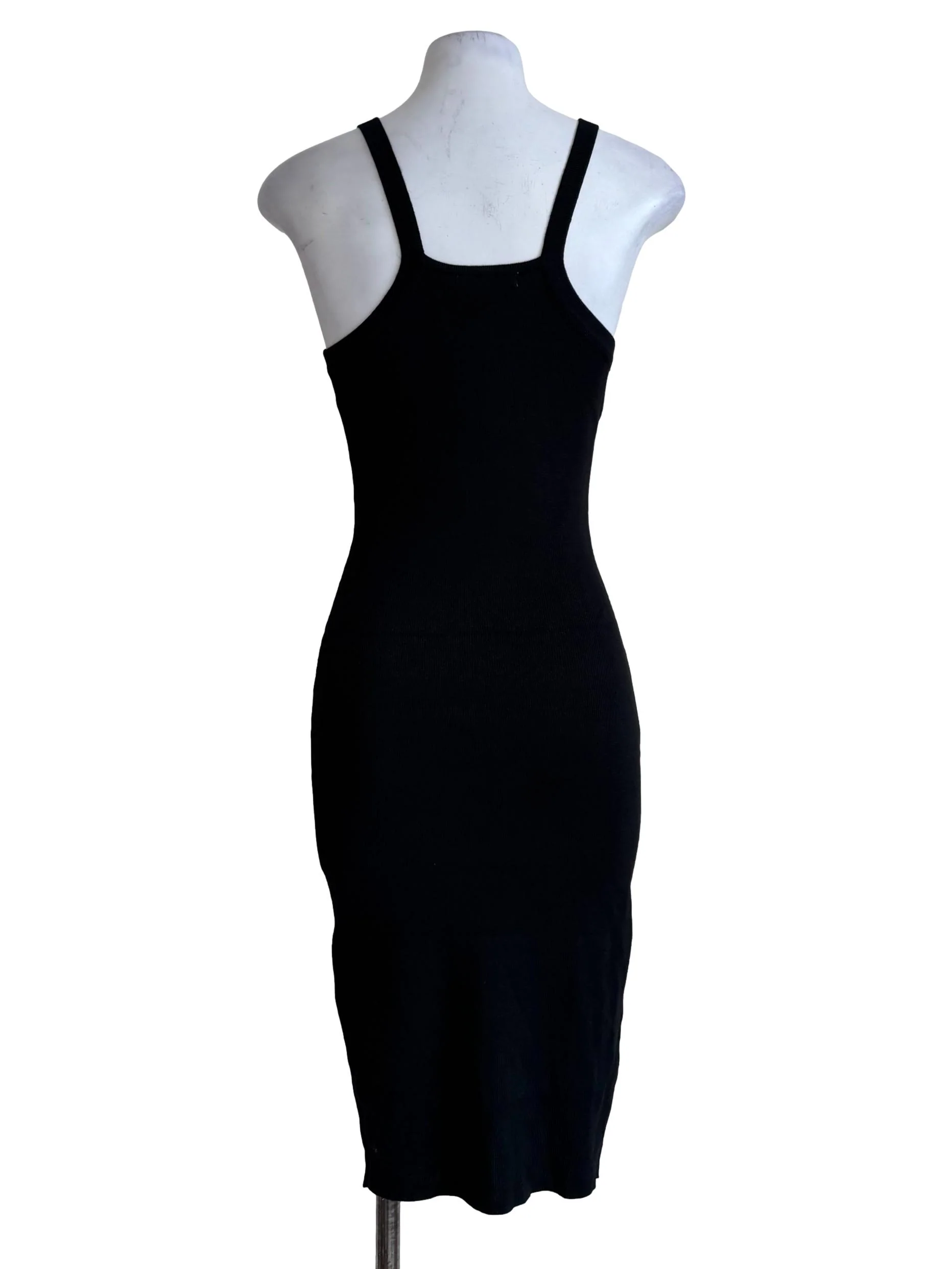 Textured Black Round Neck Bodycon Dress - Image 2