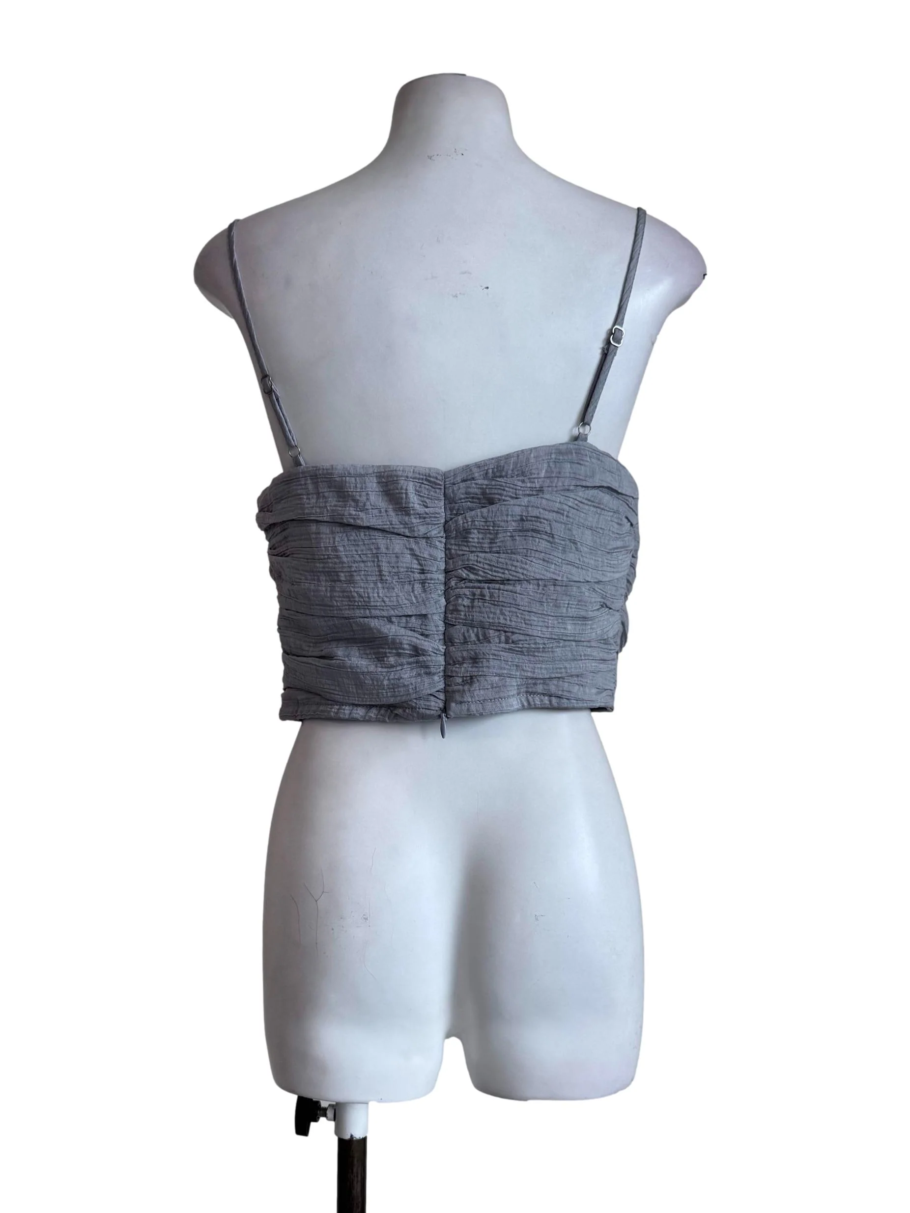 Textured Grey V Neck Top - Image 2