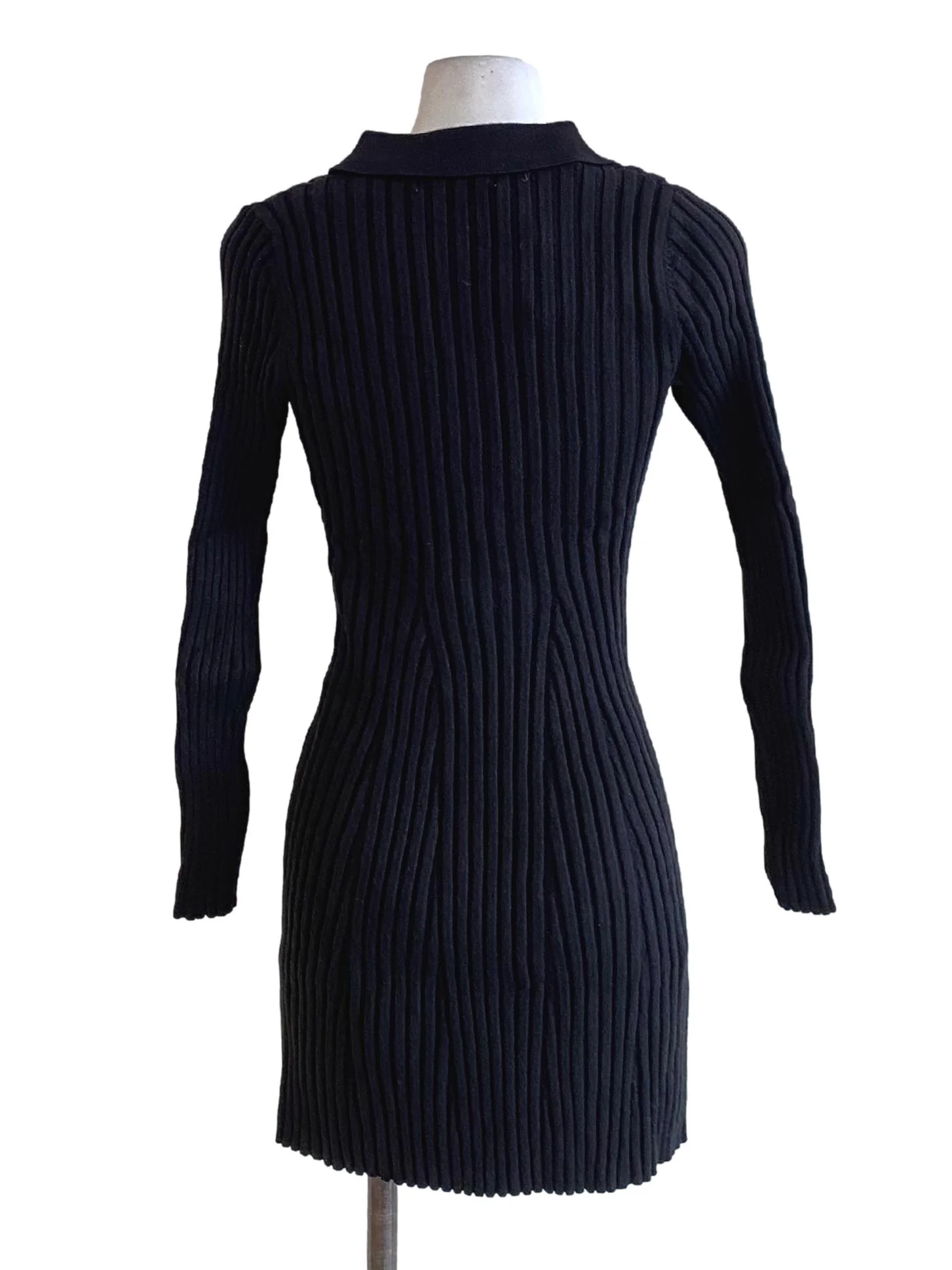 True Black Knitted Buttoned Down Long Sleeve Bodycon Dress - Image 2