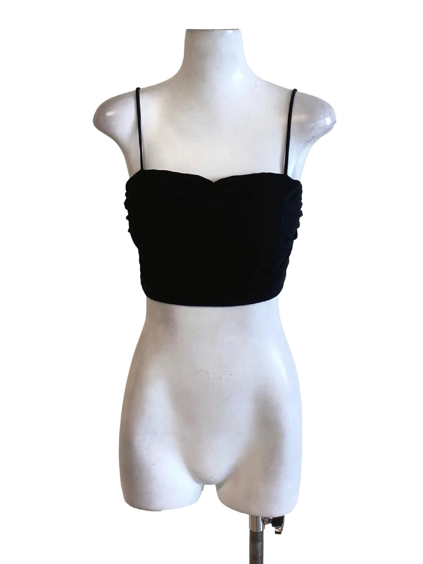 True Black Sweetheart Spaghetti Strap Fit Cropped Top