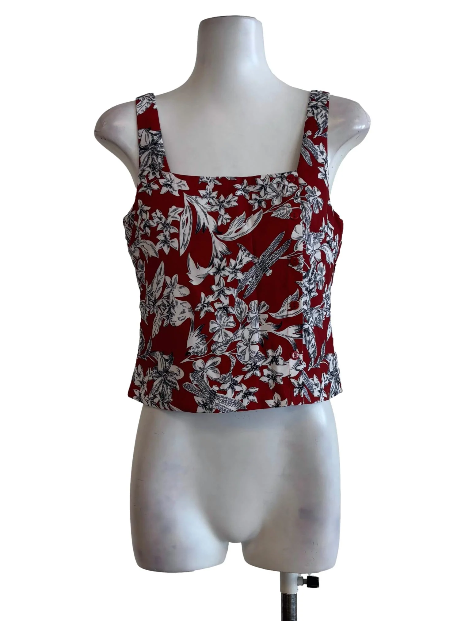 Vermillon Red White Floral Print Sleeveless Top