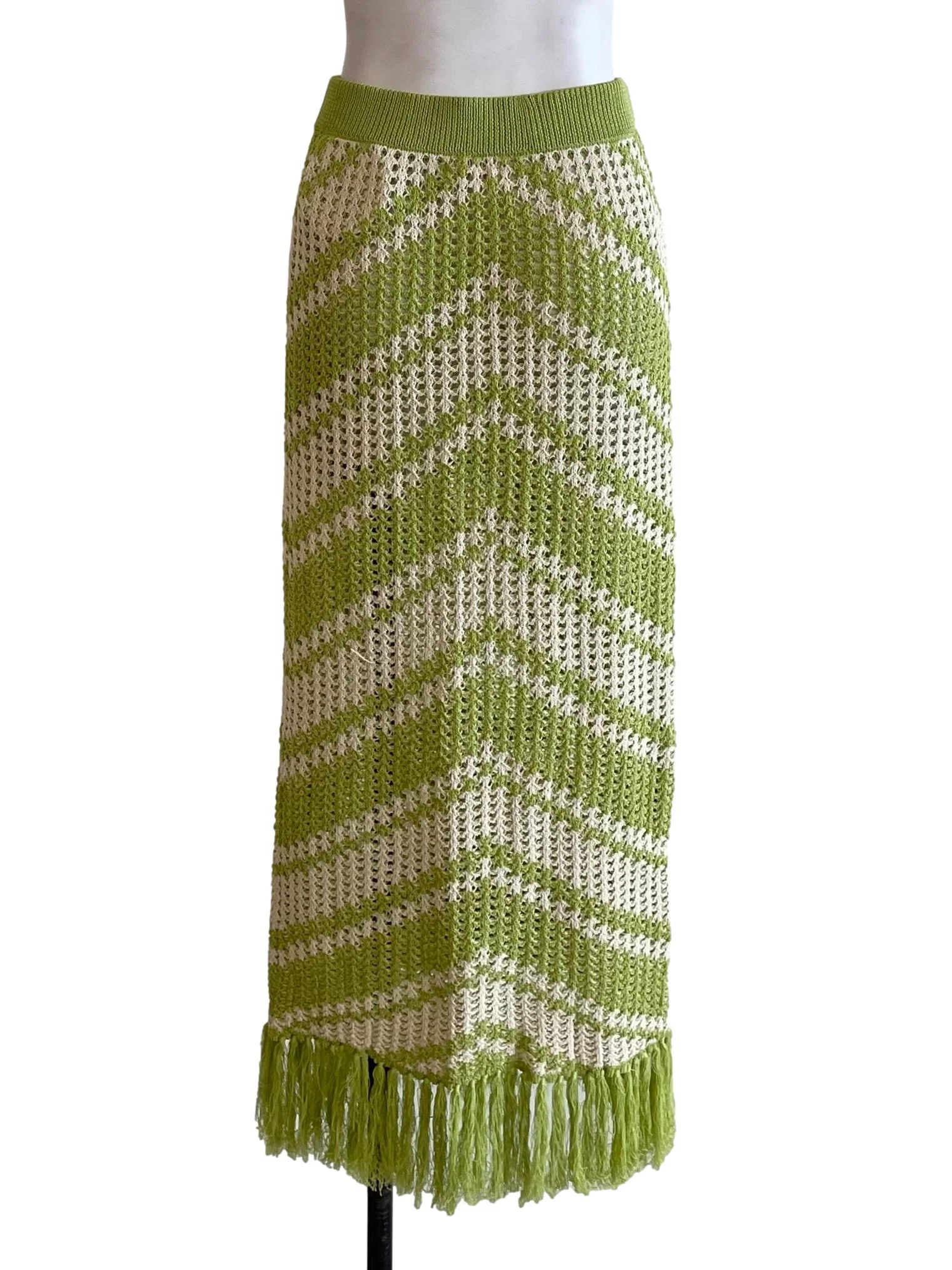 Warm Green Tassel Knit Skirt - Image 2