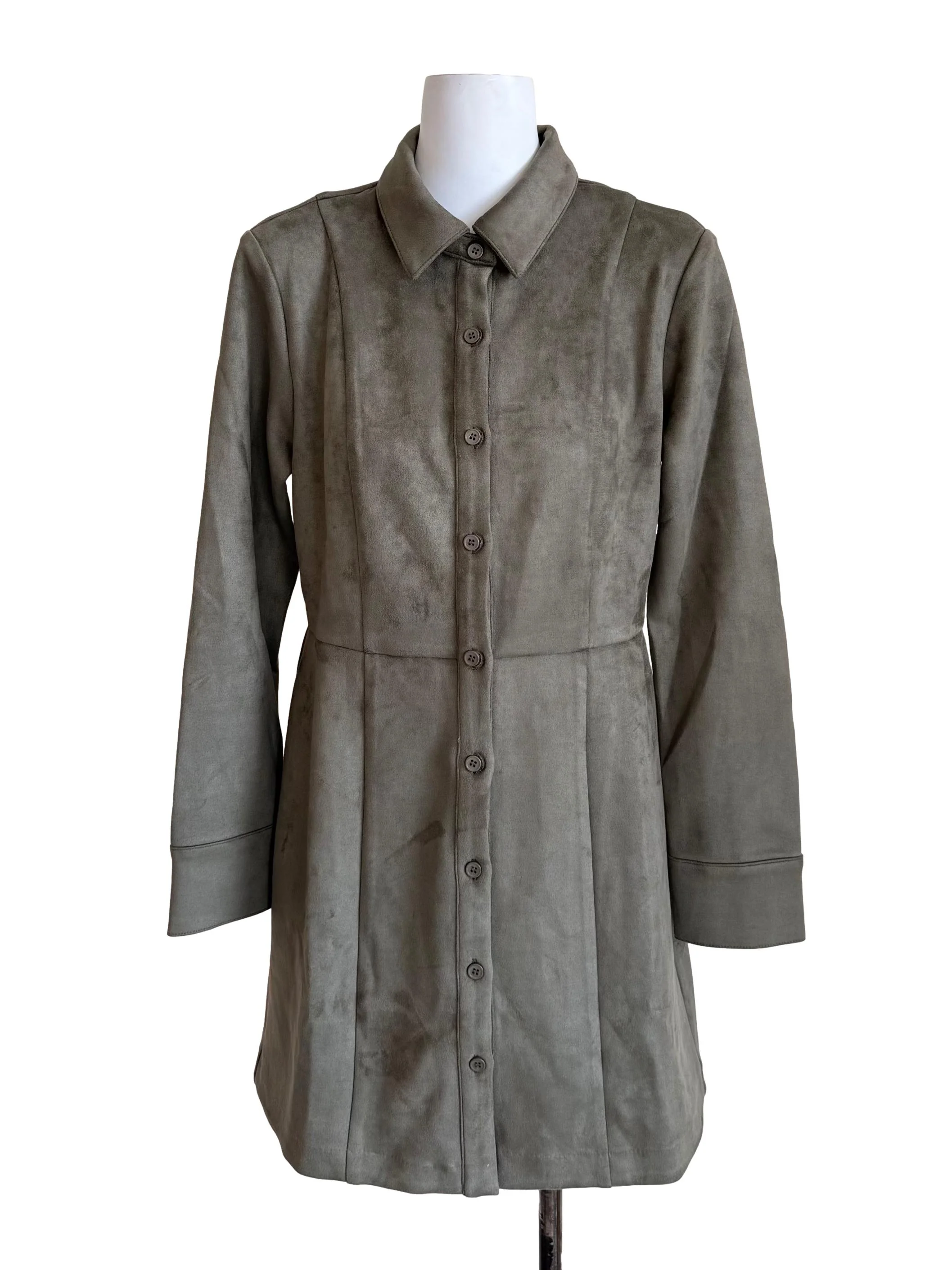 Warm Sage Suede Shirt Dress
