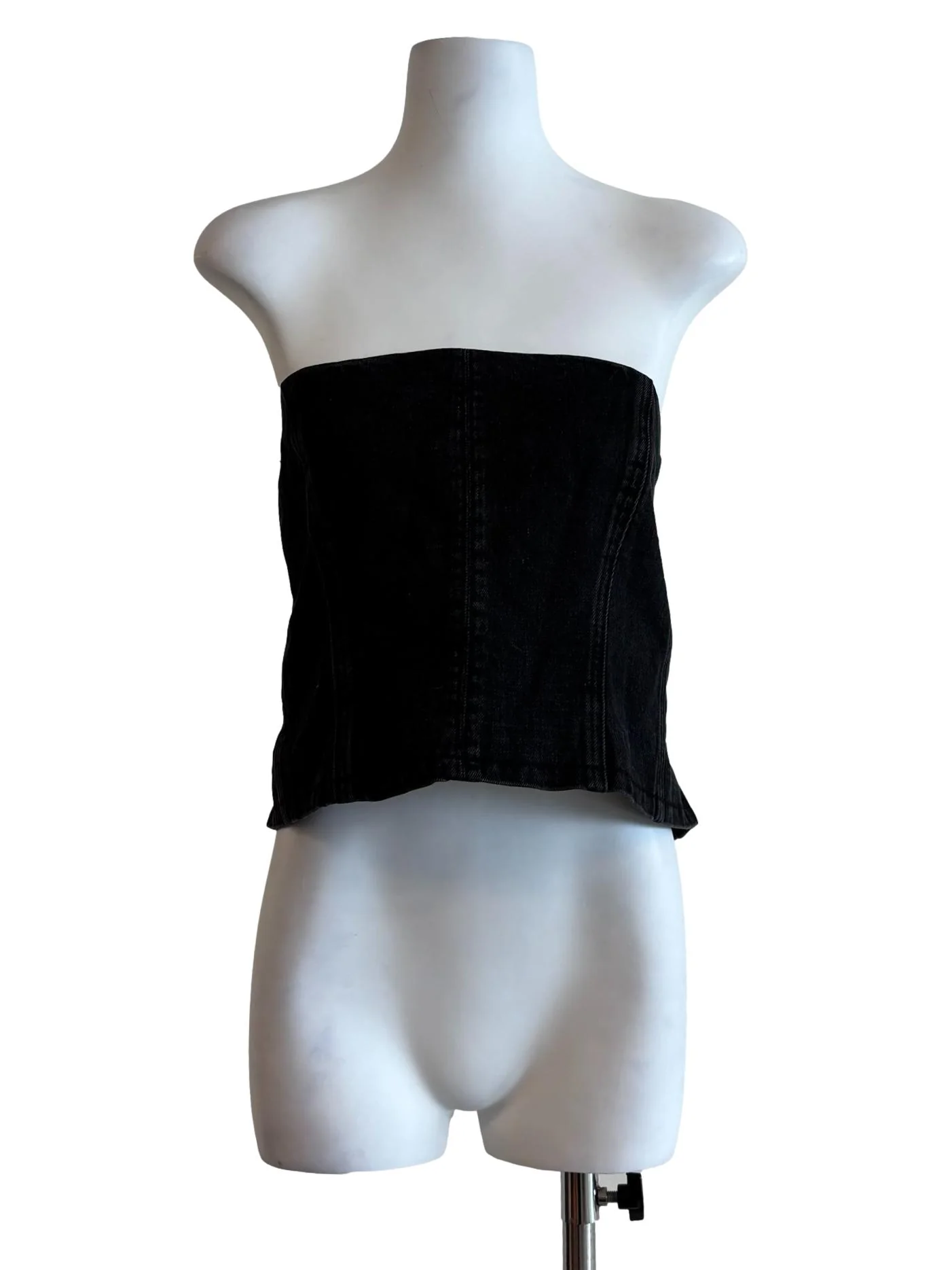 Washed Black Denim Strapless Top
