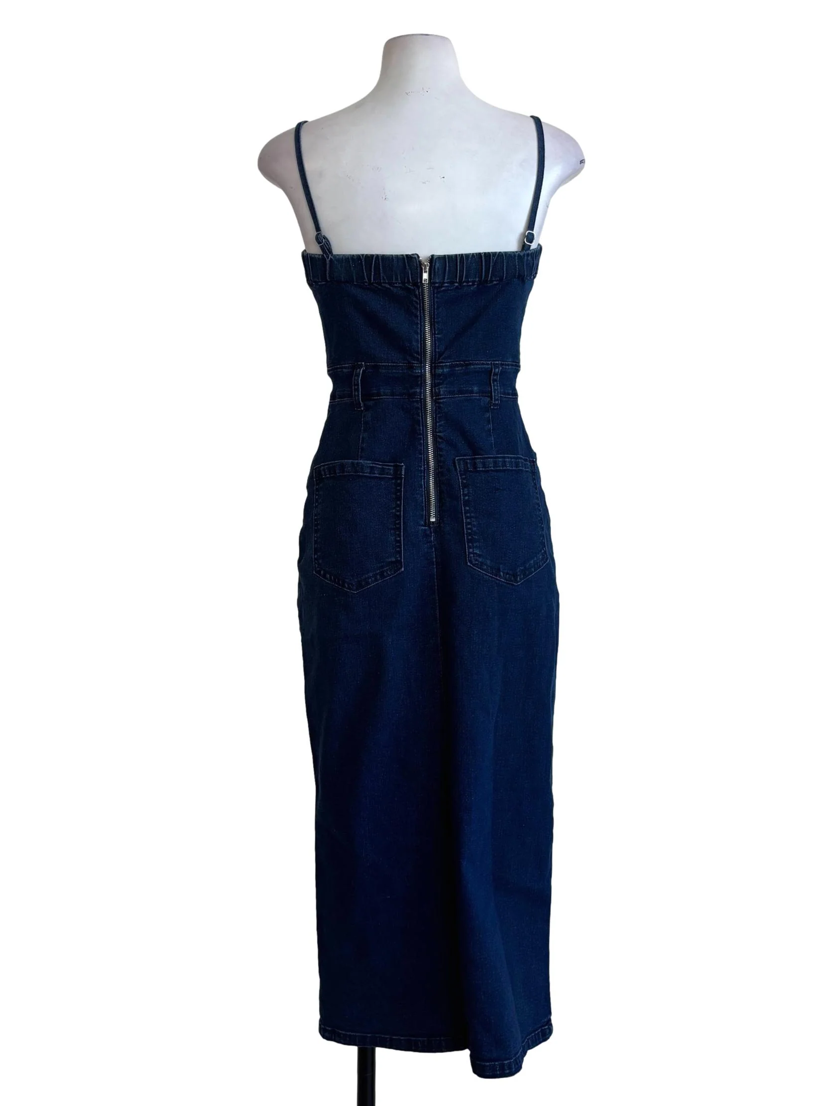 Washed Denim Fitted Spaghetti Strap Dress - Image 2