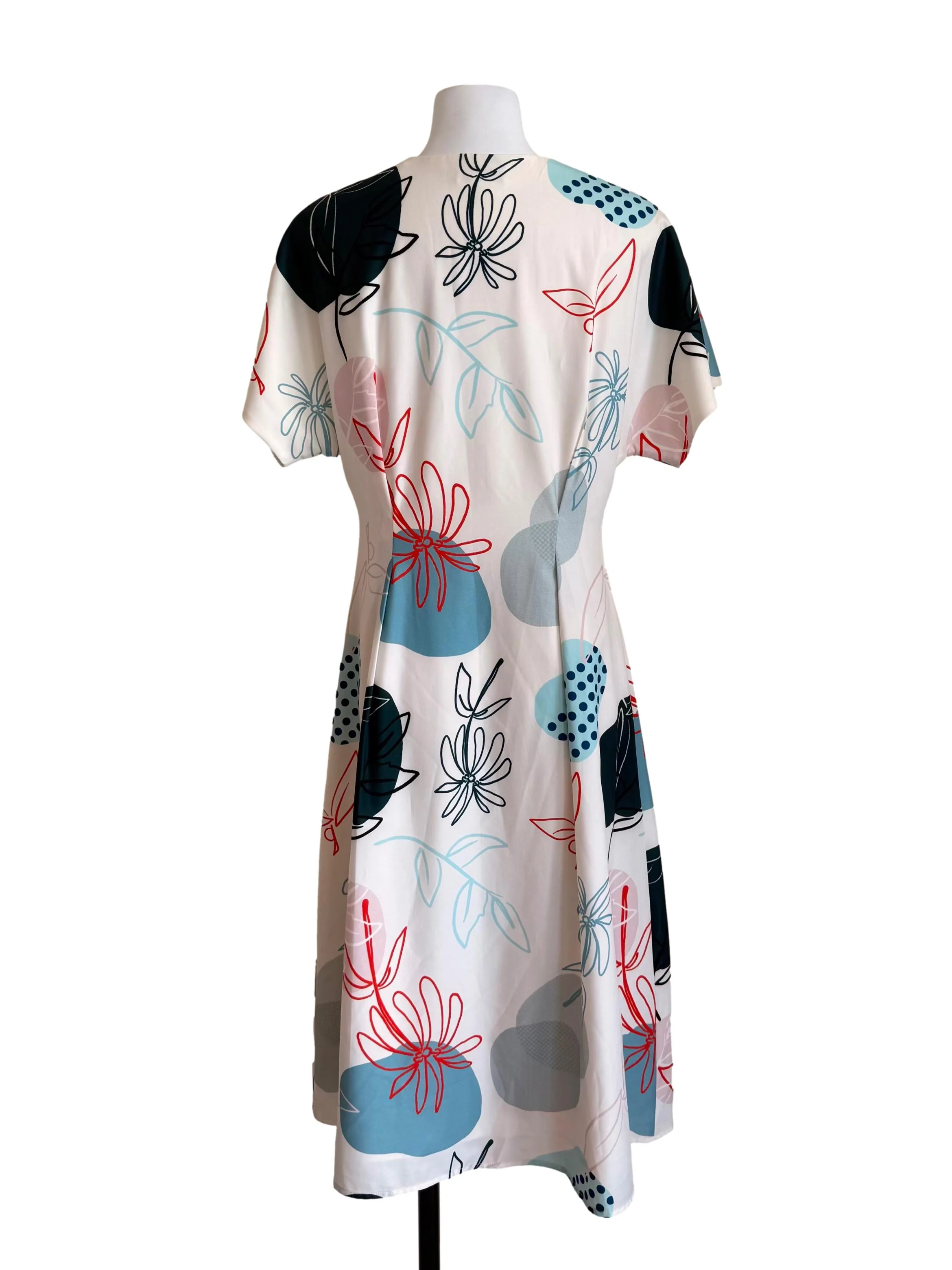 White Abstract Floral Print Wrap Dress - Image 2
