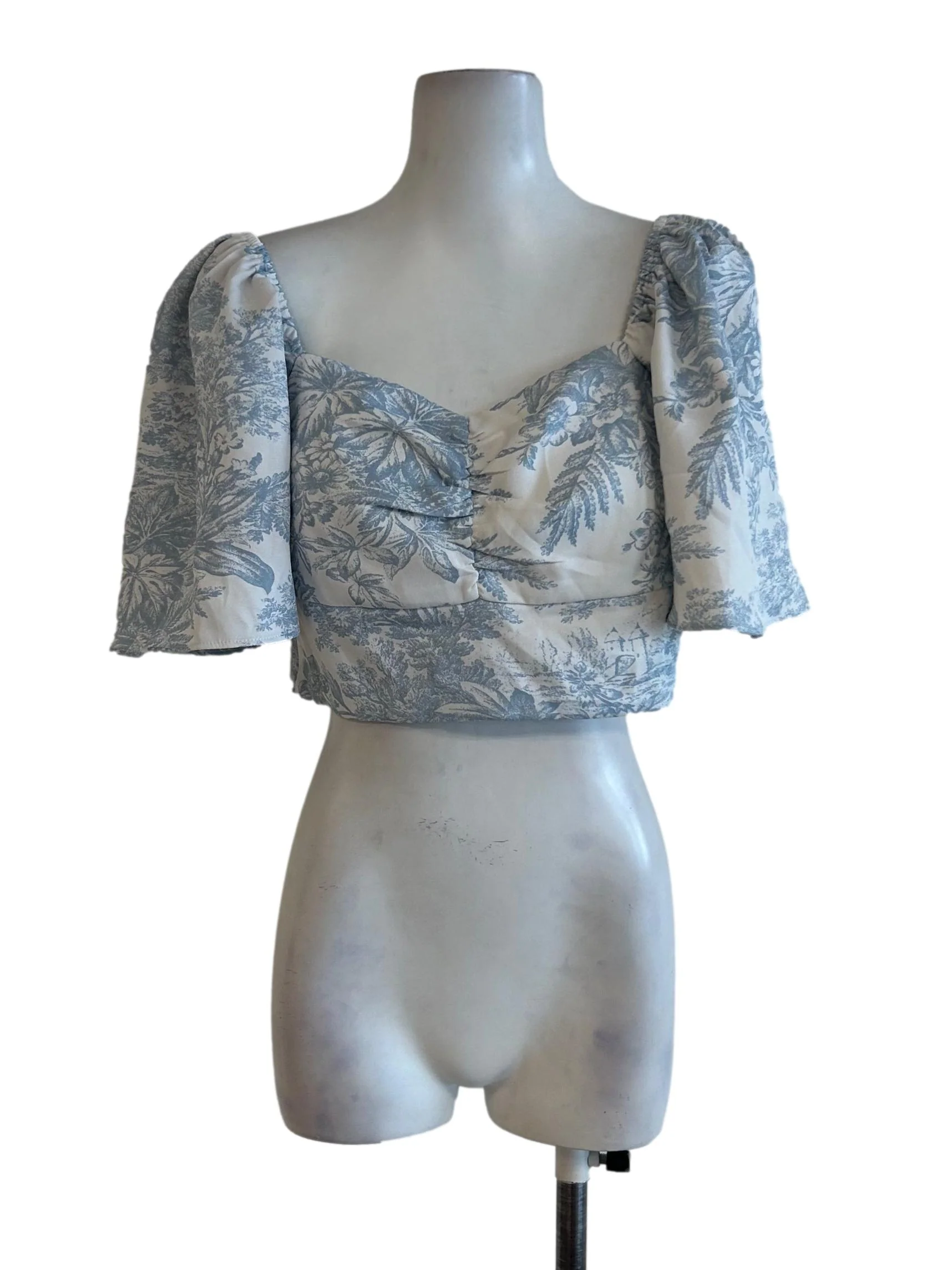 White And Stone Blue Floral Top