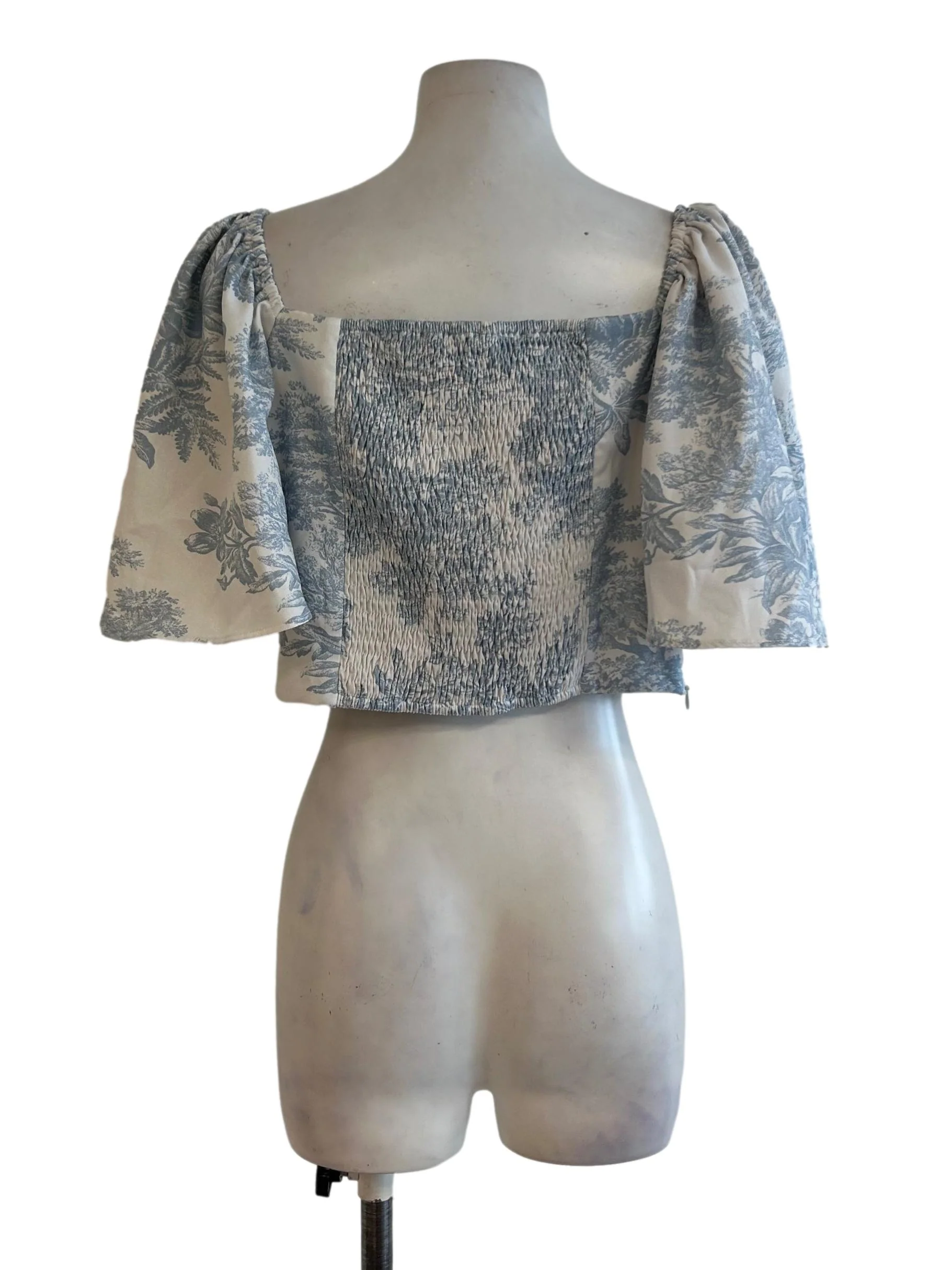 White And Stone Blue Floral Top - Image 2