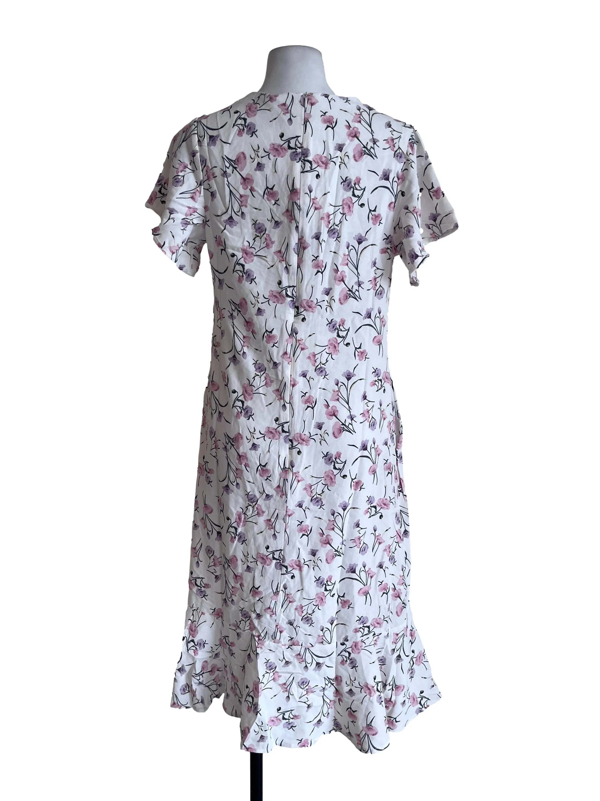 White Based Floral Design Dress - Image 2