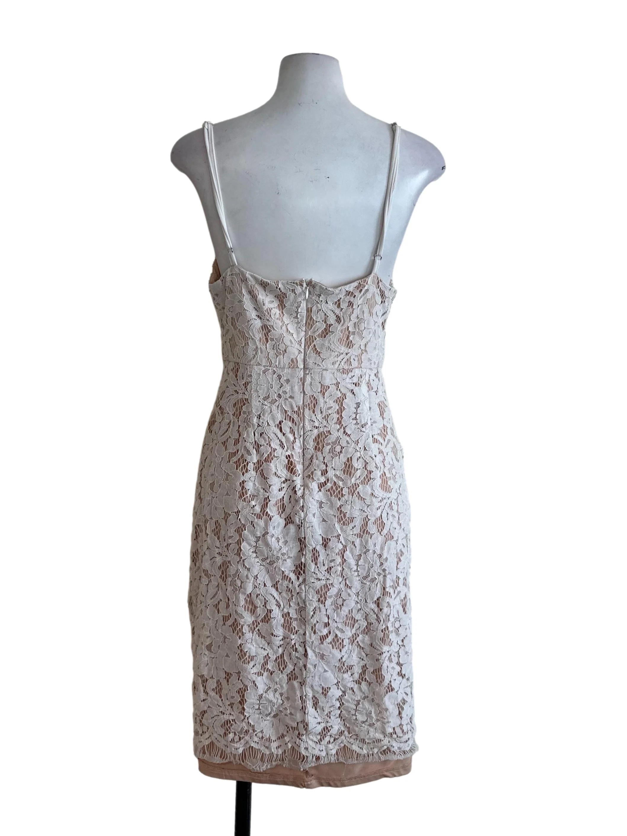 White Beige Lace Square Neck Slit Dress - Image 2