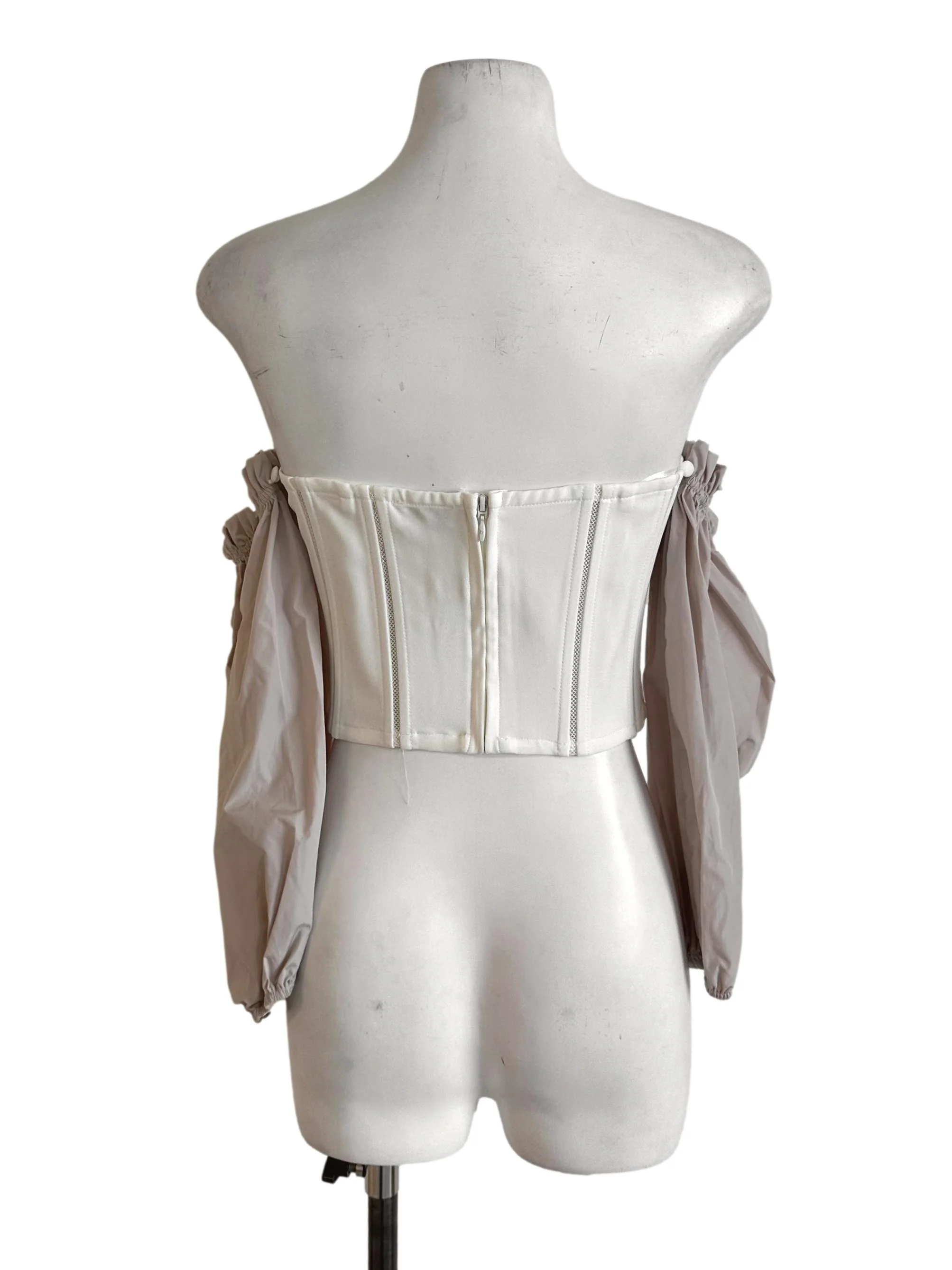 White Brown Fitted Off Shoulder Top - Image 2