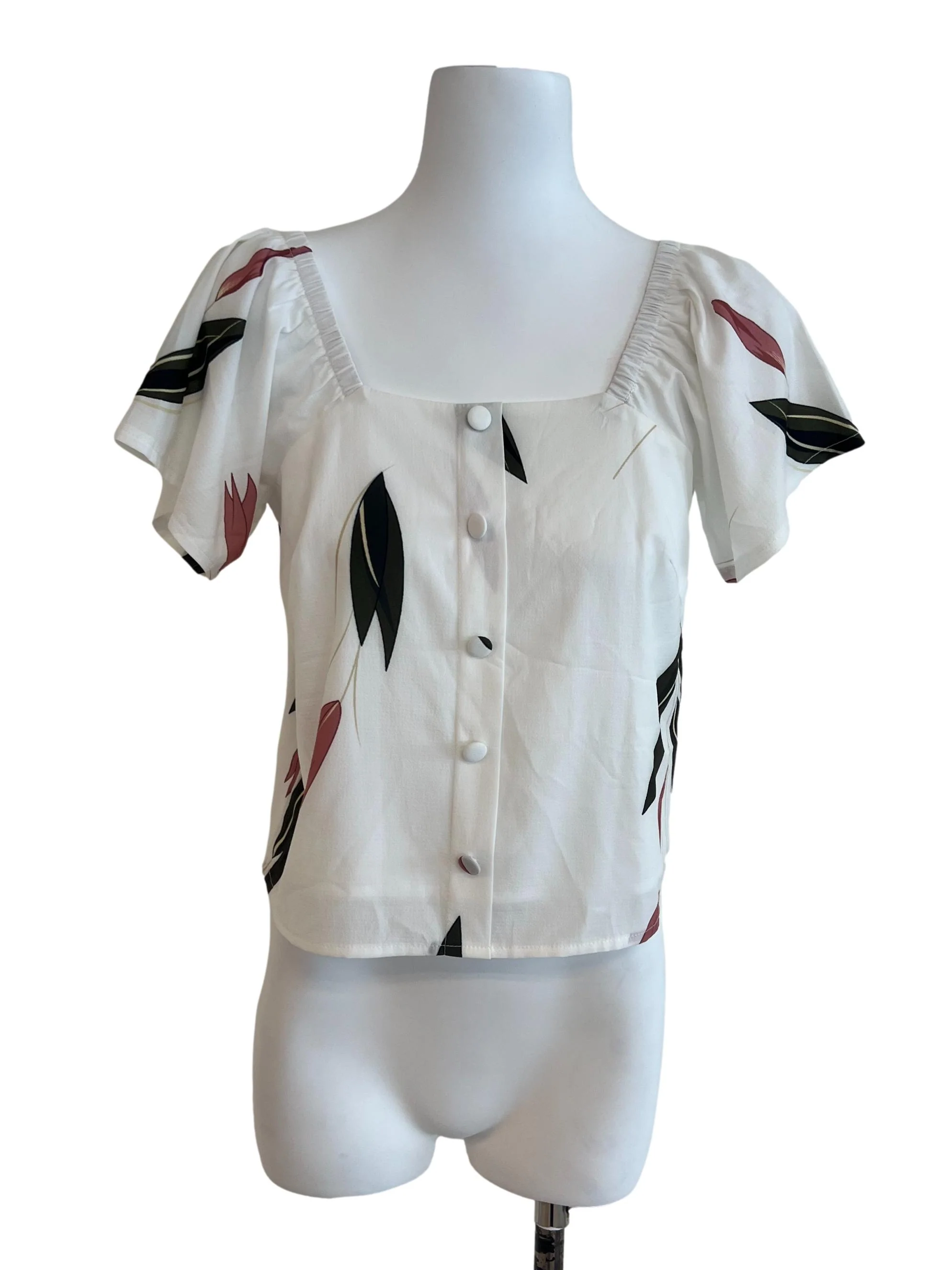 White Button Leave Top TSW
