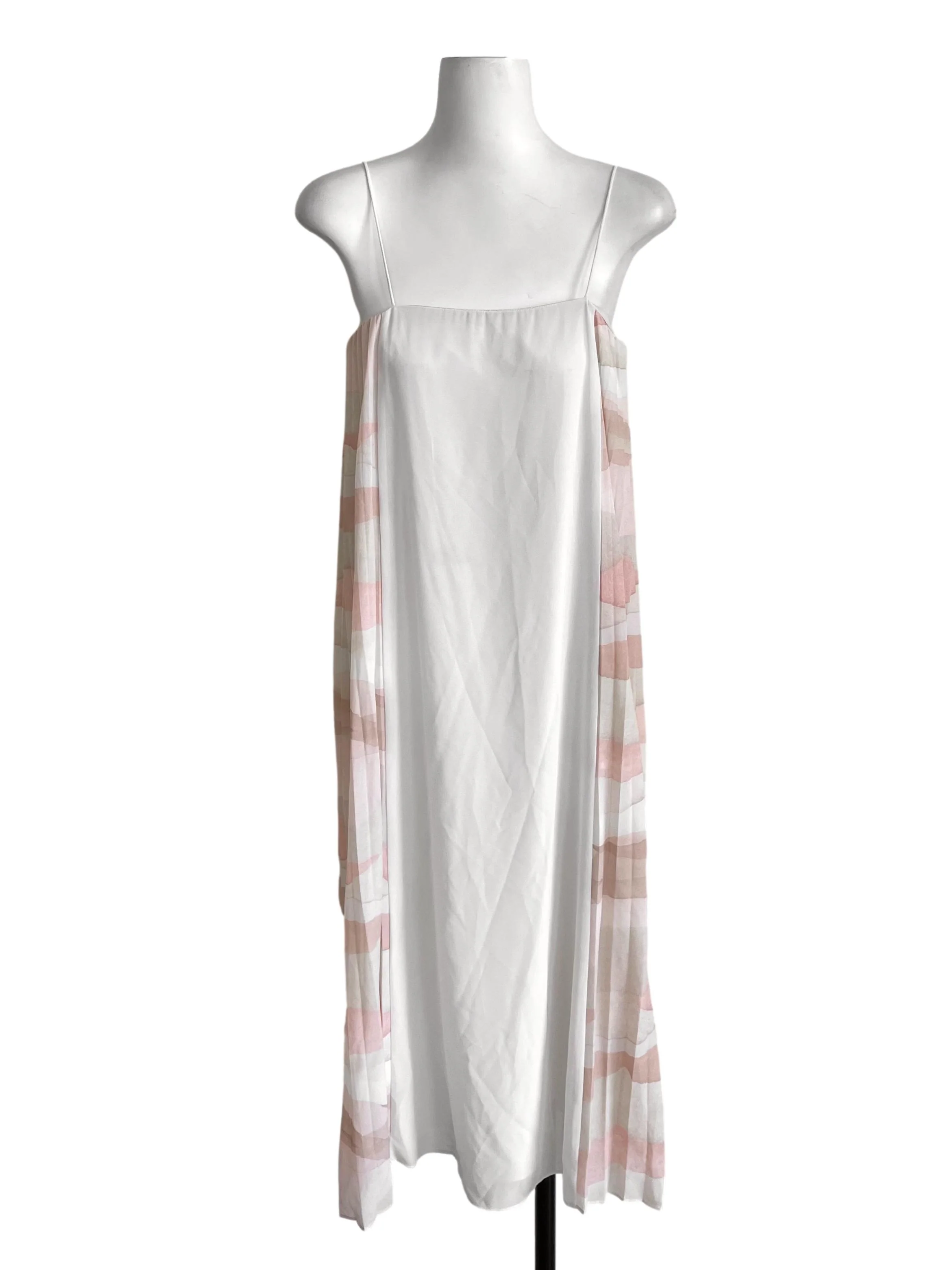 White & Cantaloupe Pleated Flowy Dress