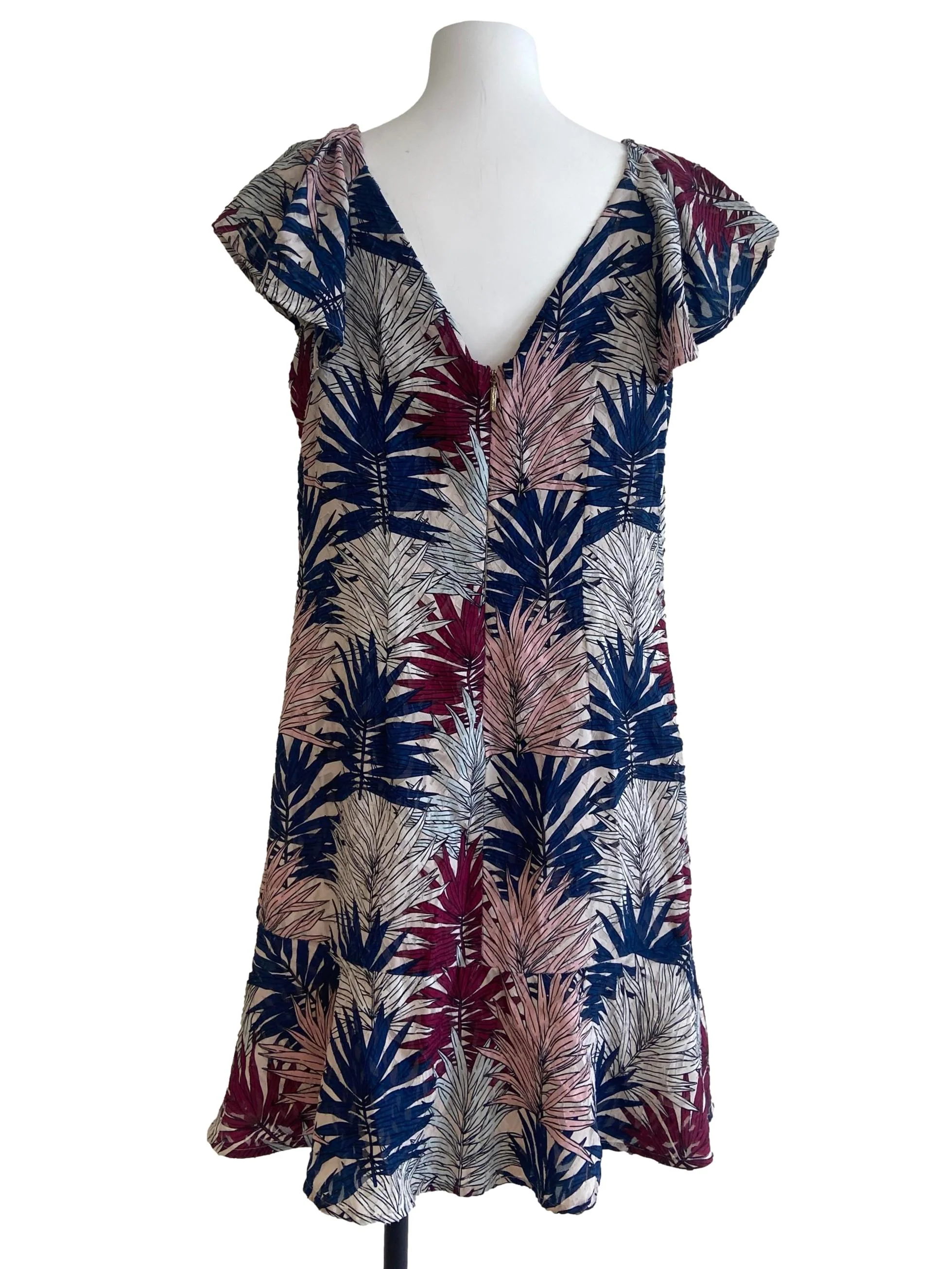 White & Colorful Floral Jewel Neck Drop Waist Dress - Image 2