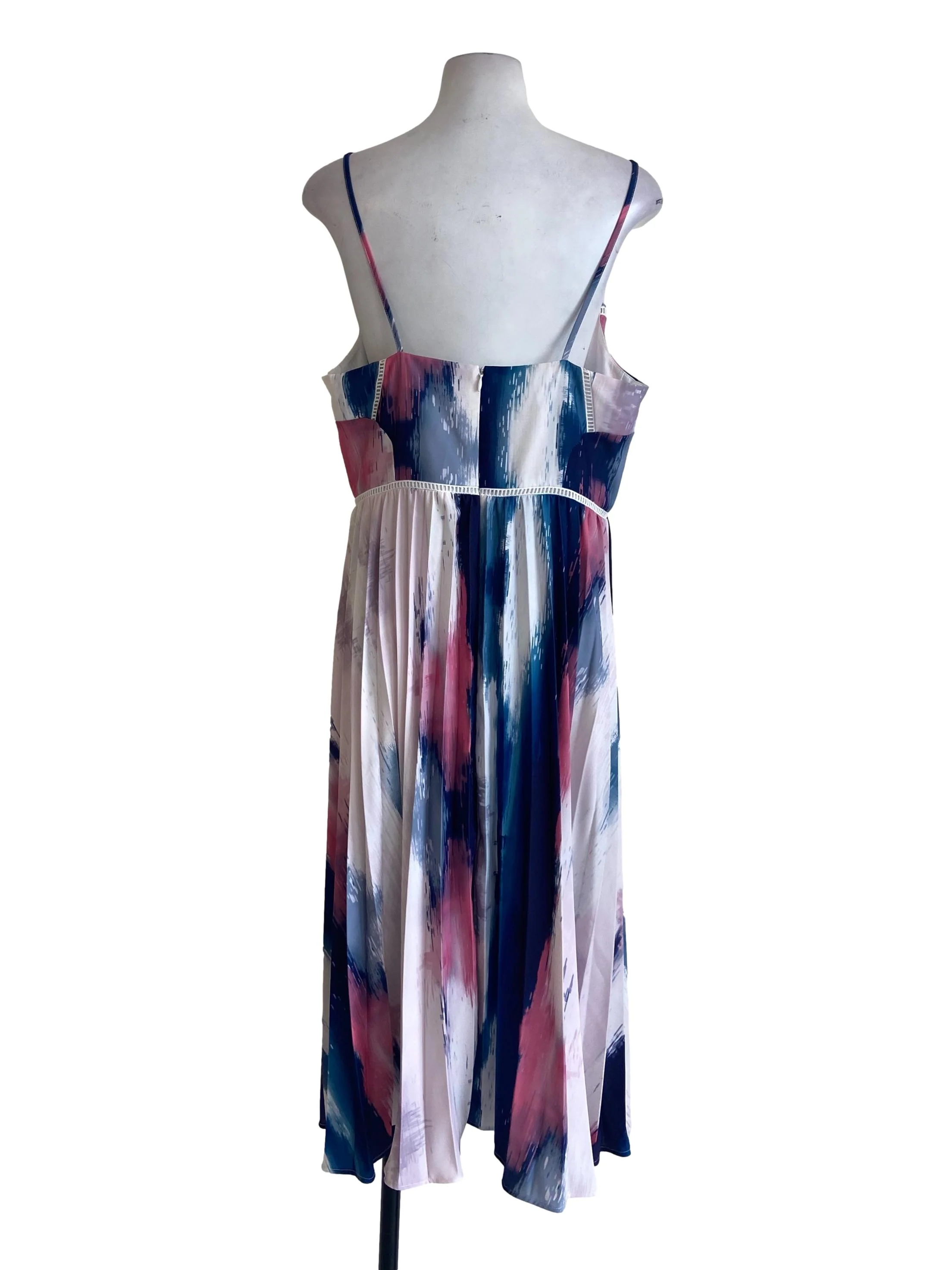 White & Colourful Spaghetti Straps Pleated Apron Dress LB - Image 2