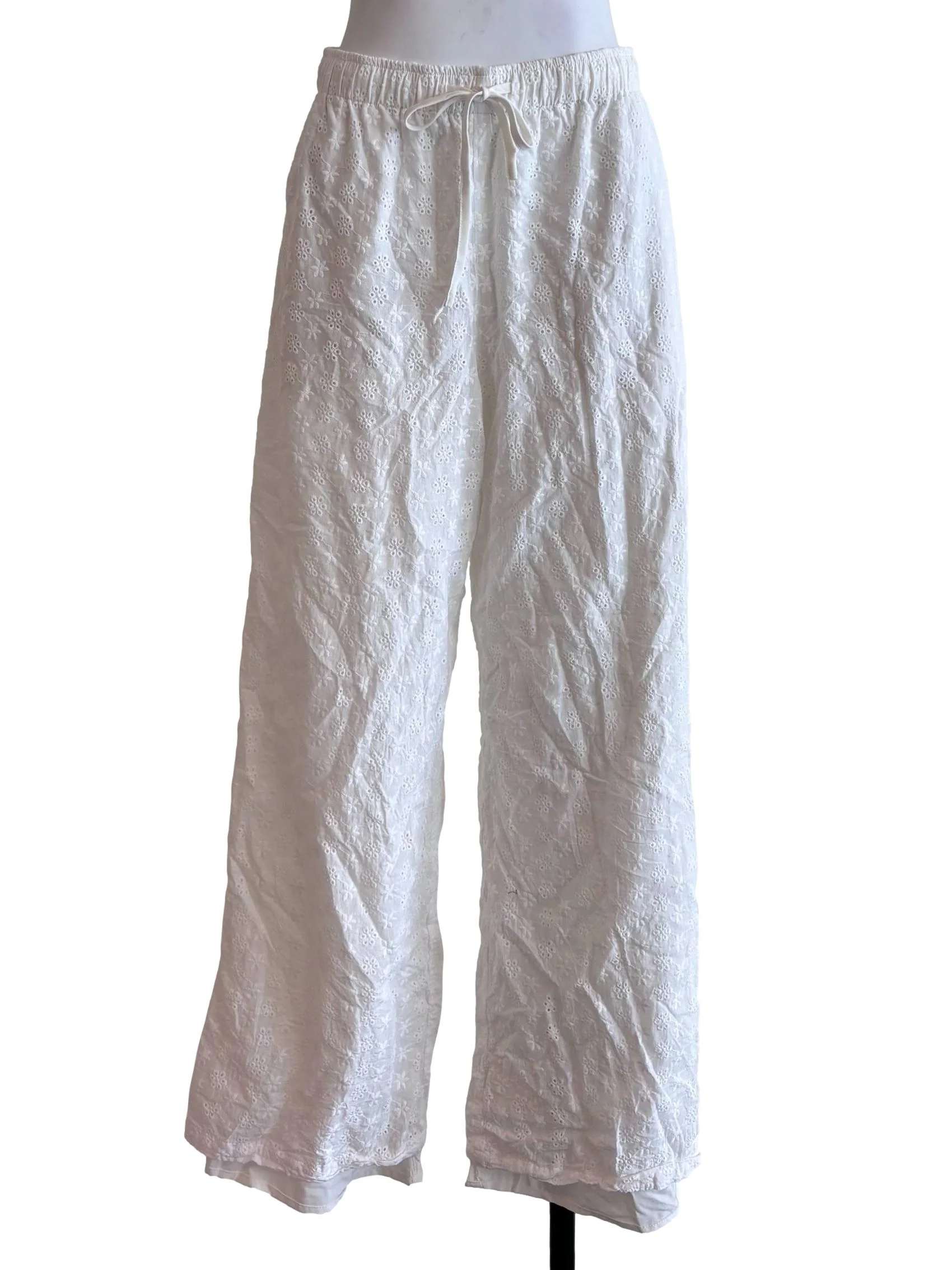White Eyelet Drawstring Pants