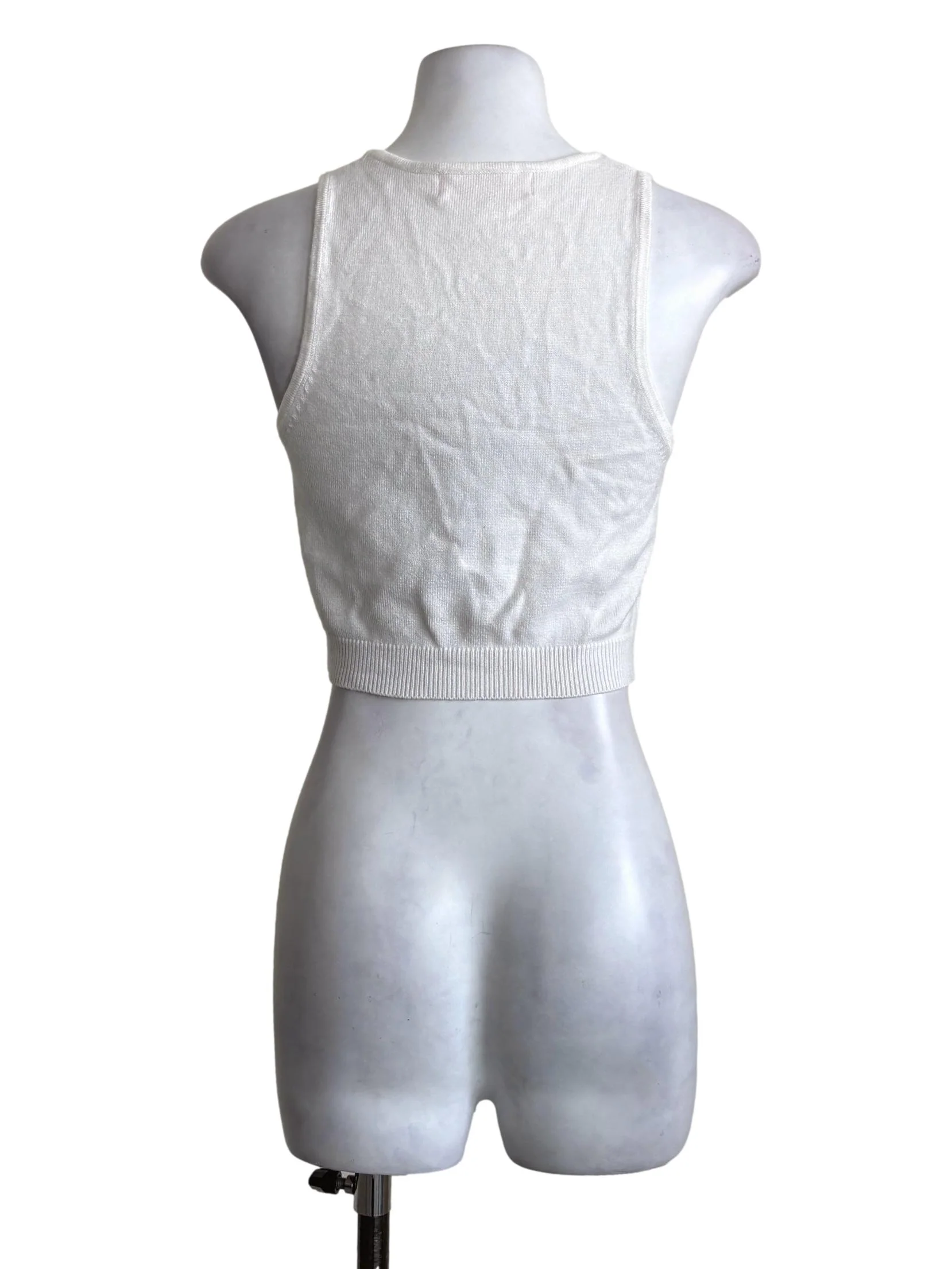White Fitted Knitted Top - Image 2