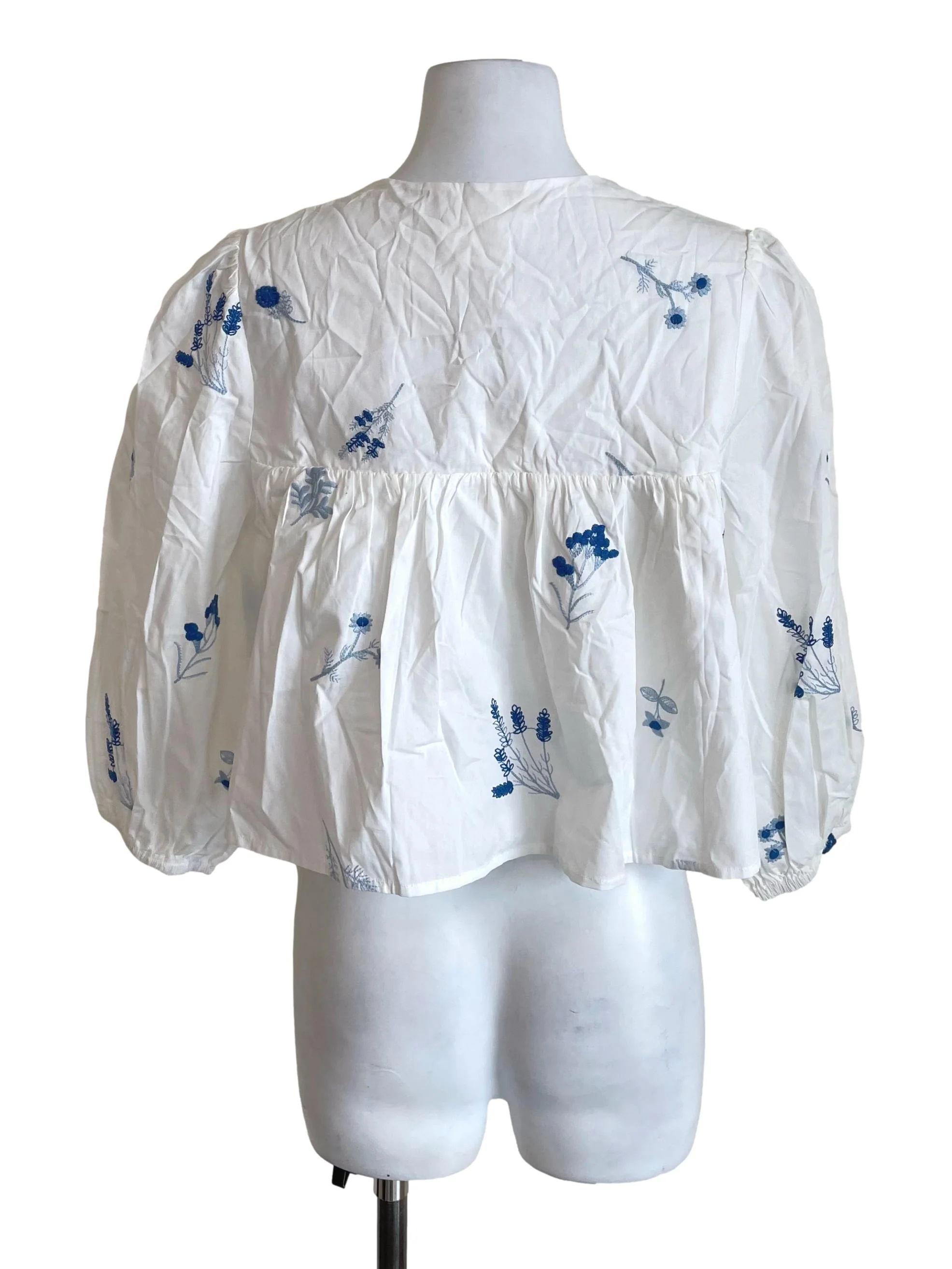 White Floral Draping Babydoll Top - Image 2