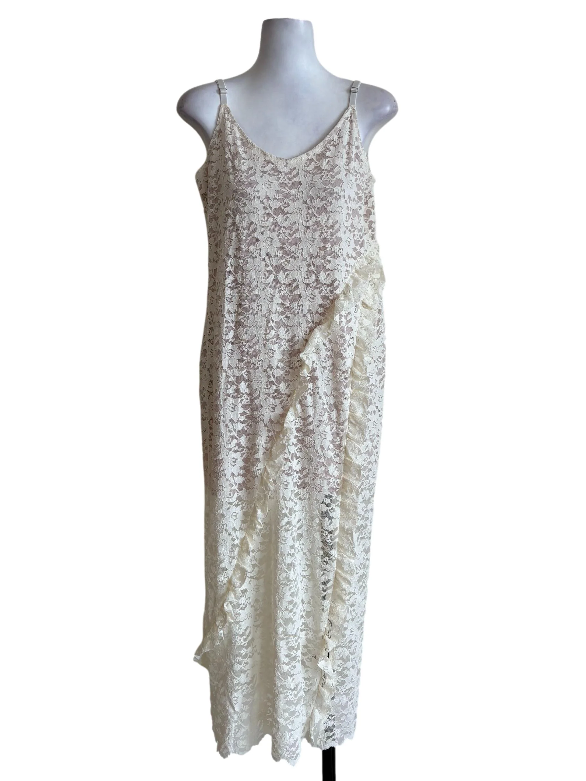 White Floral Lace Ruffle Slip Dress